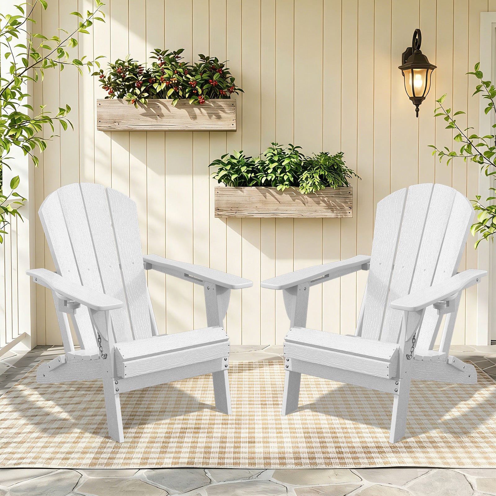 Easthome Adirondack Chair, HDPE All-Weather Outdoor Patio Lounge Chair with Cup Holder & 380lb Capacity for Deck, Garden, Poolside, Backyard
