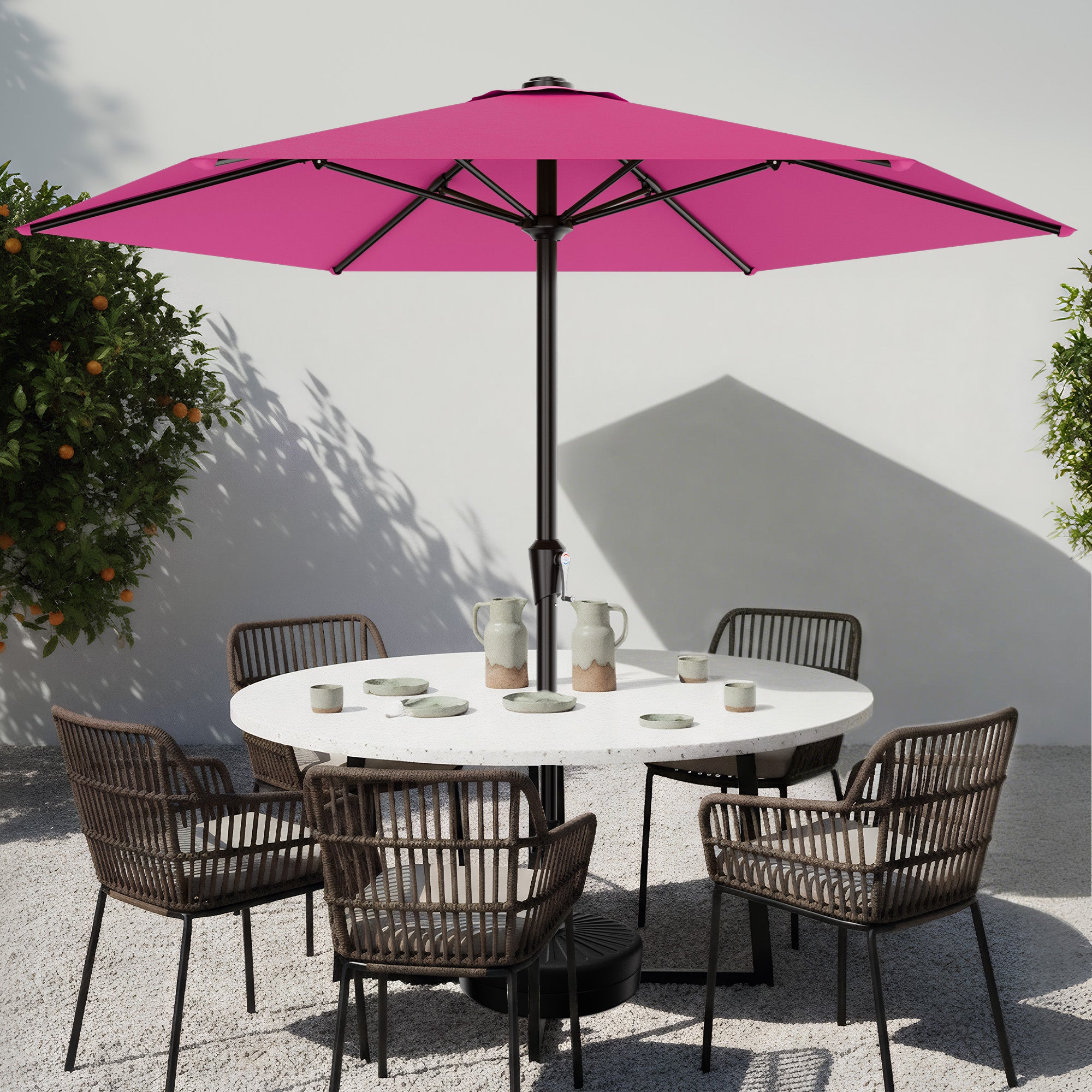 Easthome 9ft Patio Umbrella with Crank Lift System & 6 Sturdy Ribs Waterproof, Patio Table Umbrella Perfect for Poolside, Terrace, Beach and Outdoor Restaurant