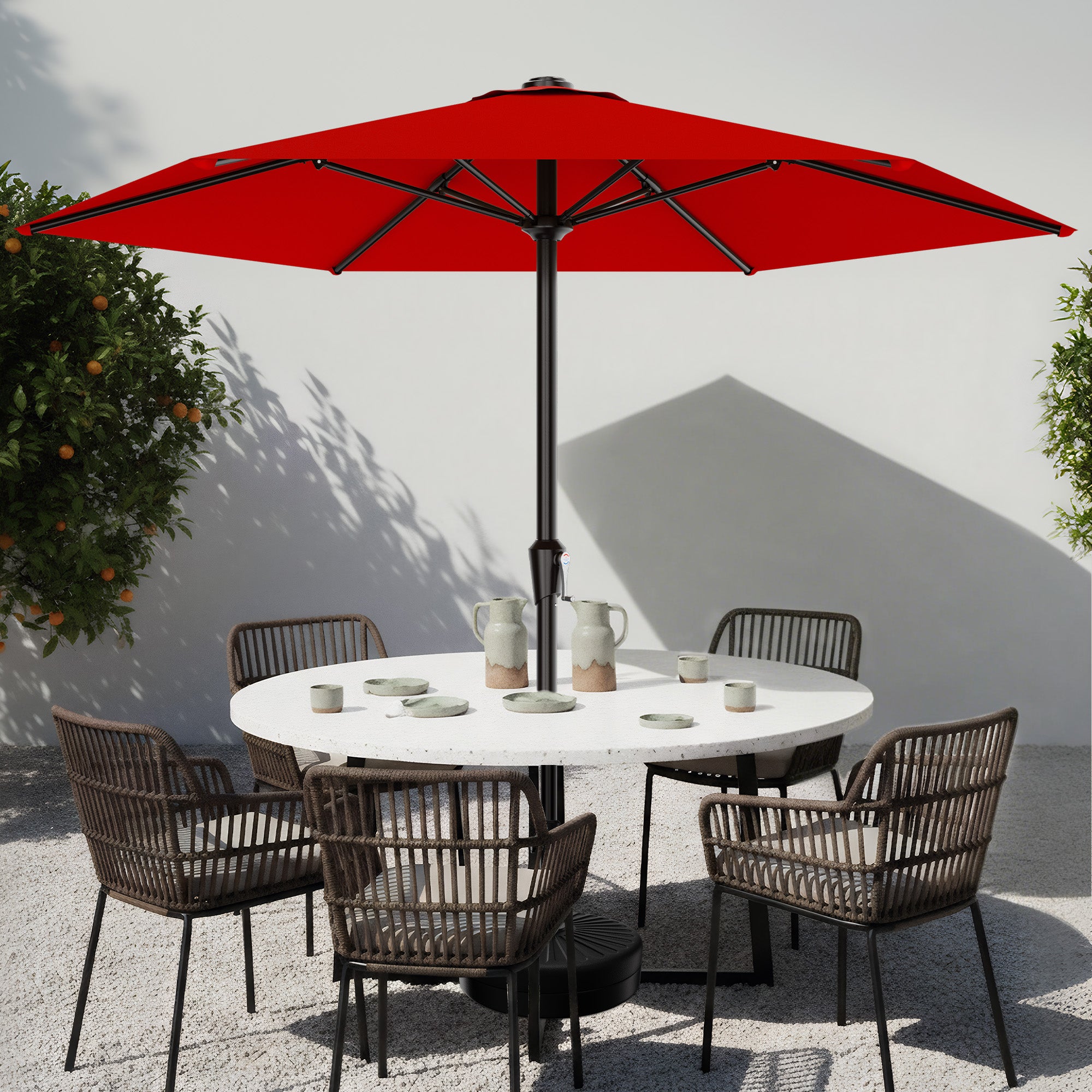 Easthome 9ft Patio Umbrella with Crank Lift System & 6 Sturdy Ribs Waterproof, Patio Table Umbrella Perfect for Poolside, Terrace, Beach and Outdoor Restaurant