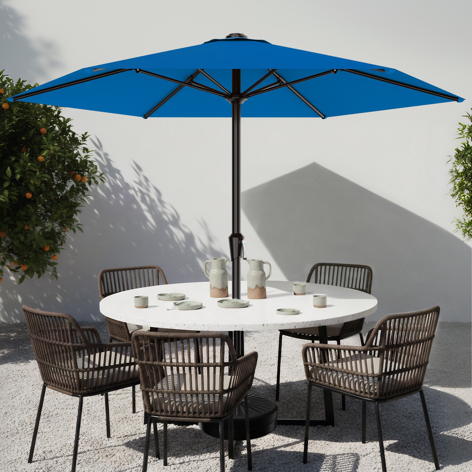 Easthome 9ft Patio Umbrella with Crank Lift System & 6 Sturdy Ribs Waterproof, Patio Table Umbrella Perfect for Poolside, Terrace, Beach and Outdoor Restaurant