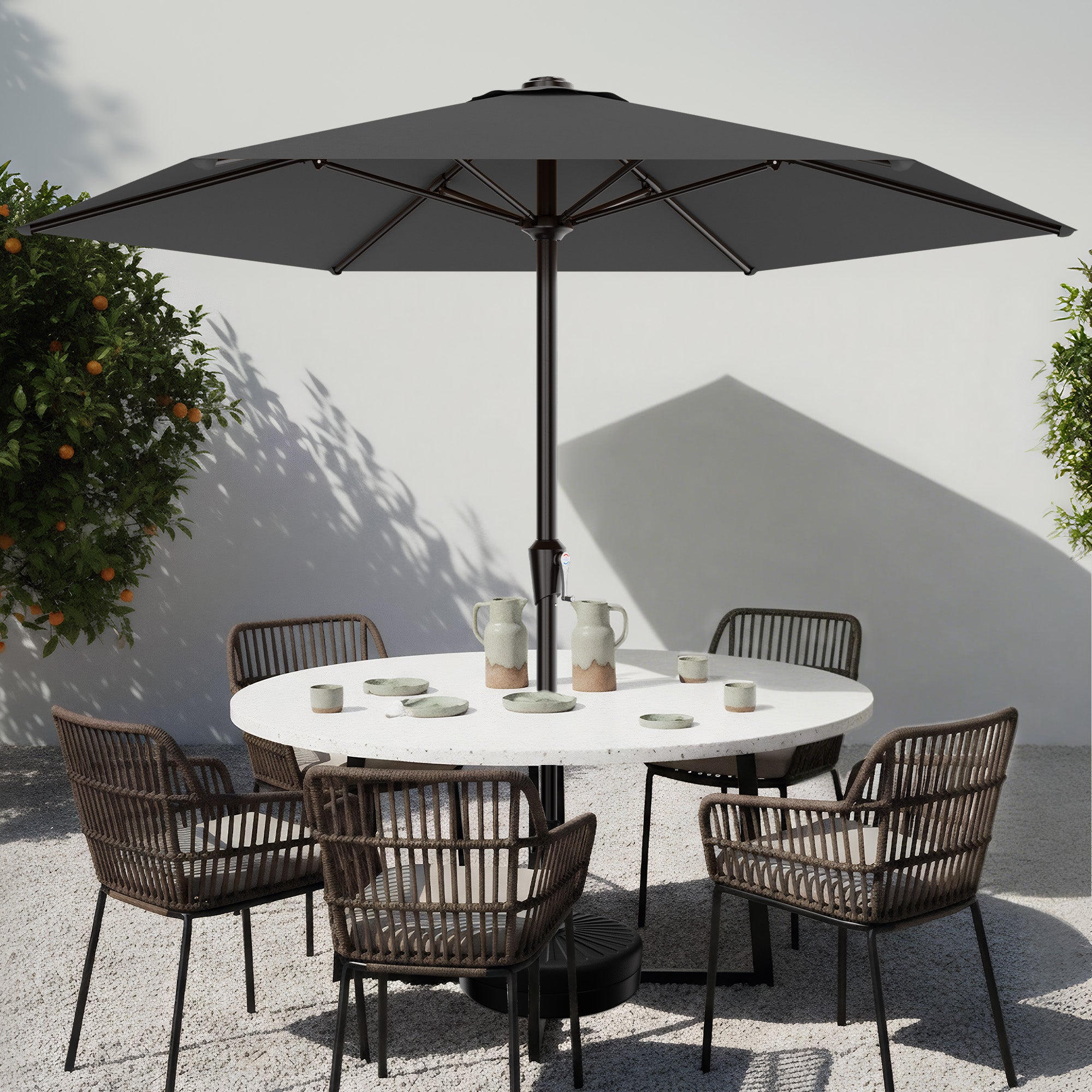 Easthome 9ft Patio Umbrella with Crank Lift System & 6 Sturdy Ribs Waterproof, Patio Table Umbrella Perfect for Poolside, Terrace, Beach and Outdoor Restaurant
