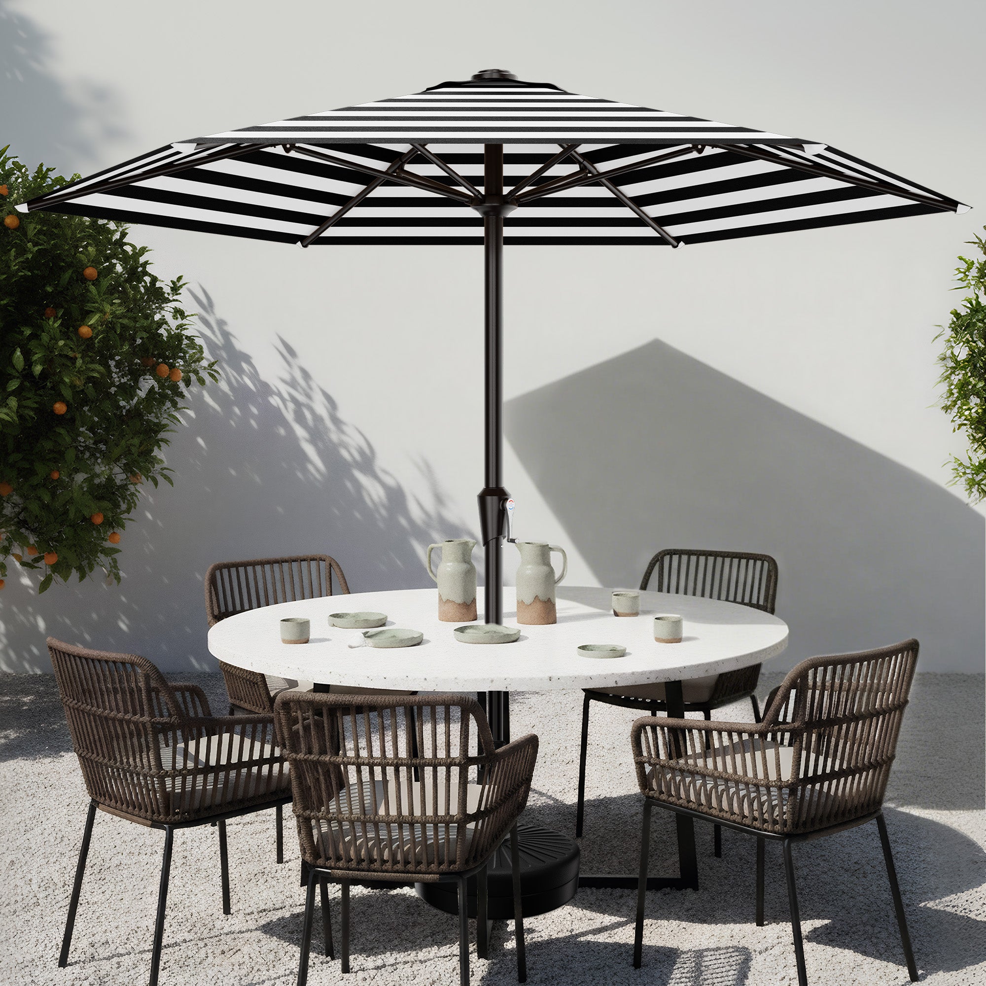 Easthome 9ft Patio Umbrella with Crank Lift System & 6 Sturdy Ribs Waterproof, Patio Table Umbrella Perfect for Poolside, Terrace, Beach and Outdoor Restaurant