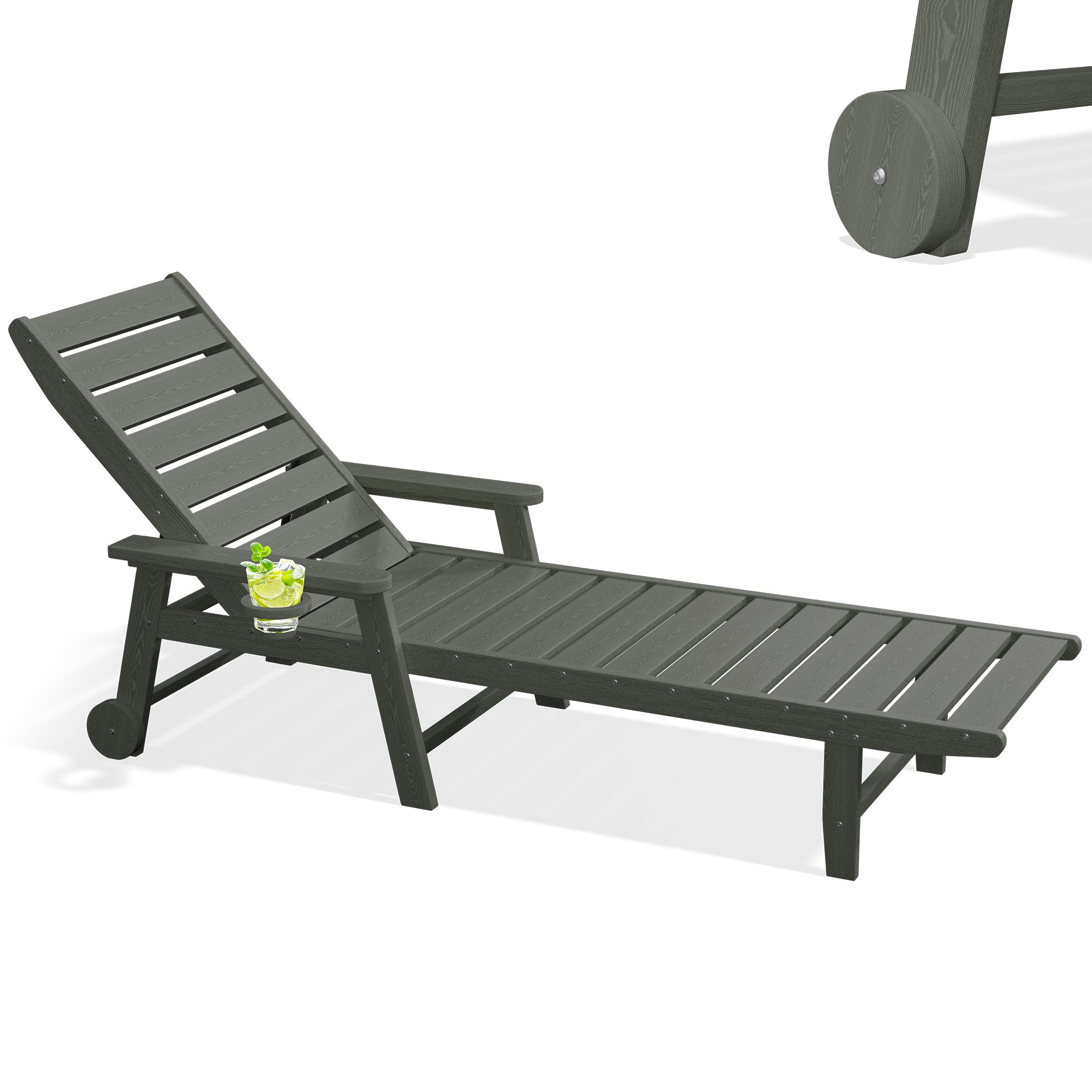 Easthome Adjustable Patio Chaise Lounge, Waterproof & Lightweight Outdoor Recliner for Poolside, Deck, Garden and Backyard
