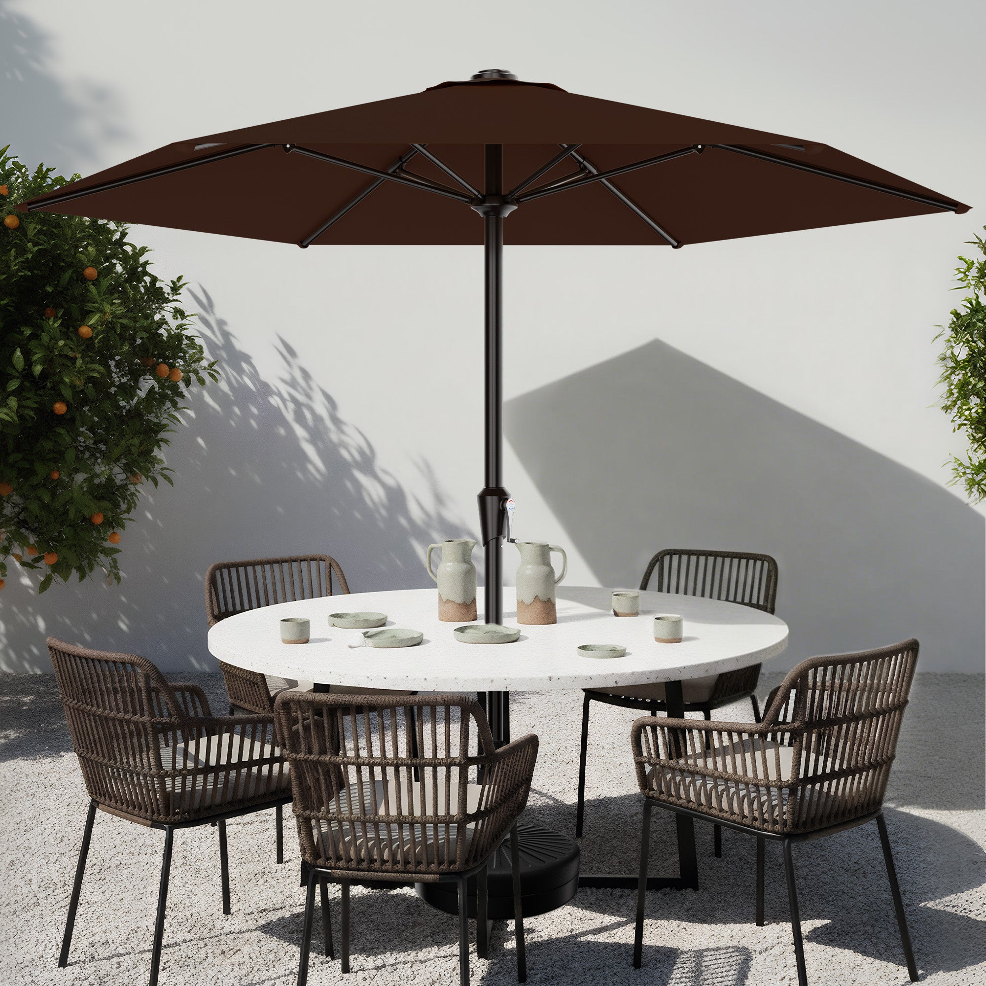 Easthome 9ft Patio Umbrella with Crank Lift System & 6 Sturdy Ribs Waterproof, Patio Table Umbrella Perfect for Poolside, Terrace, Beach and Outdoor Restaurant