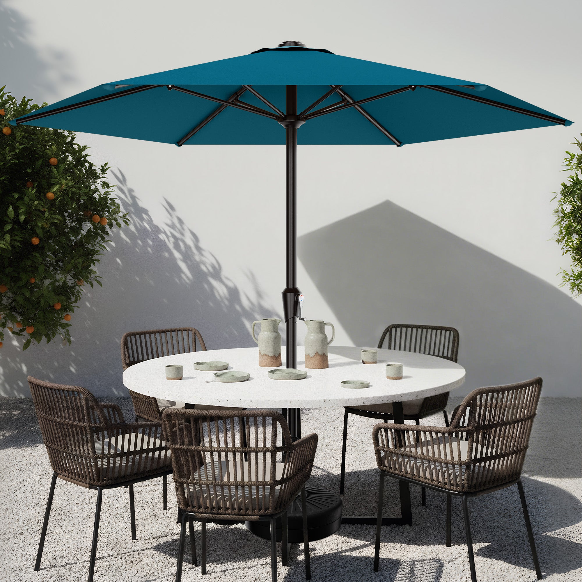 Easthome 9ft Patio Umbrella with Crank Lift System & 6 Sturdy Ribs Waterproof, Patio Table Umbrella Perfect for Poolside, Terrace, Beach and Outdoor Restaurant
