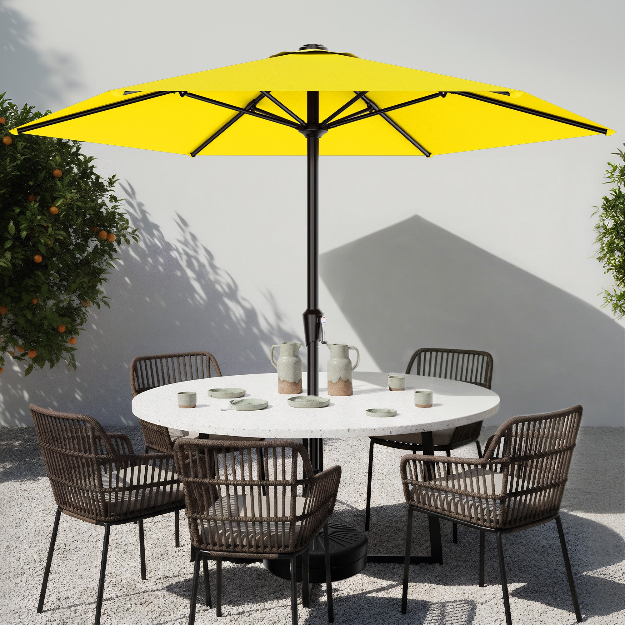 Easthome 9ft Patio Umbrella with Crank Lift System & 6 Sturdy Ribs Waterproof, Patio Table Umbrella Perfect for Poolside, Terrace, Beach and Outdoor Restaurant