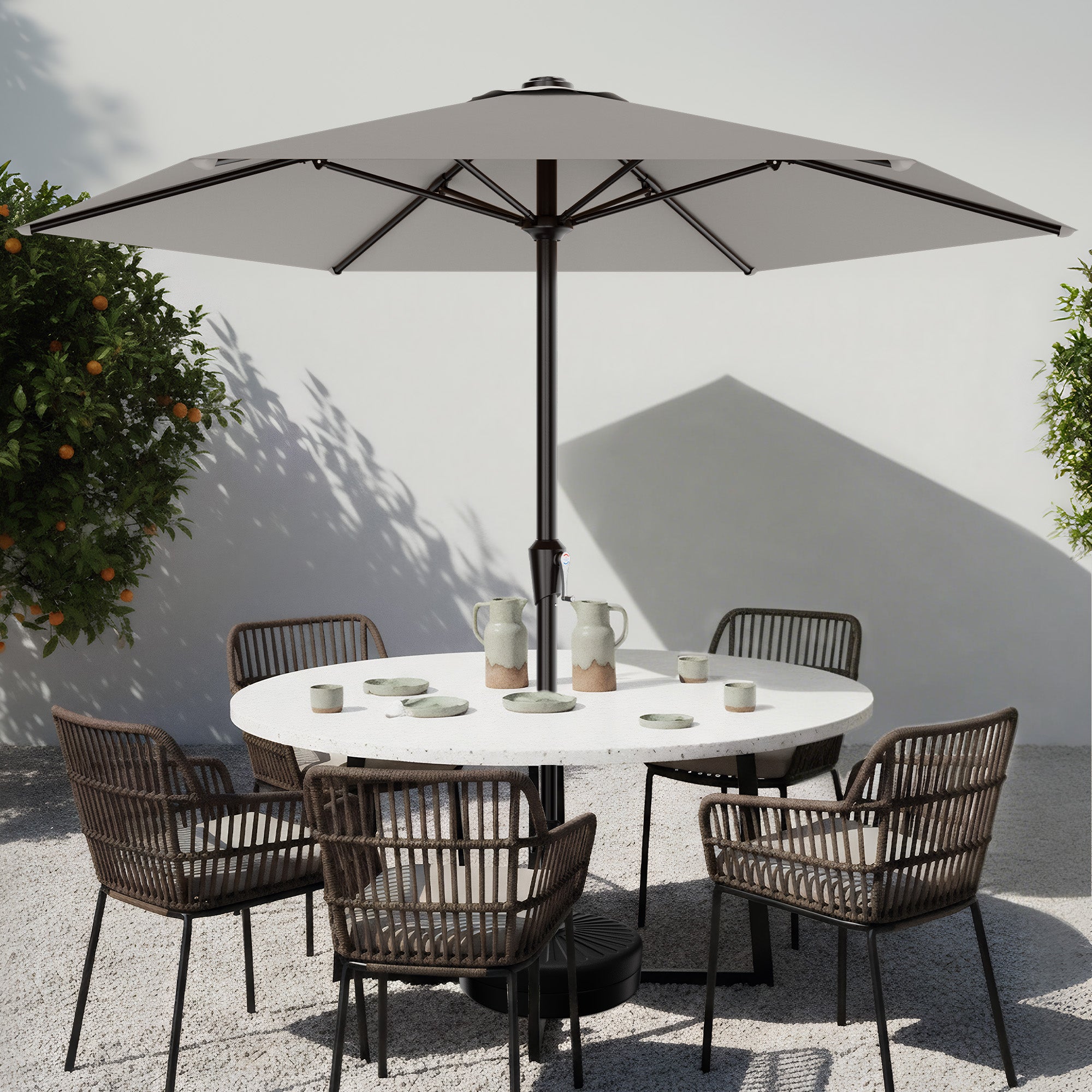 Easthome 9ft Patio Umbrella with Crank Lift System & 6 Sturdy Ribs Waterproof, Patio Table Umbrella Perfect for Poolside, Terrace, Beach and Outdoor Restaurant
