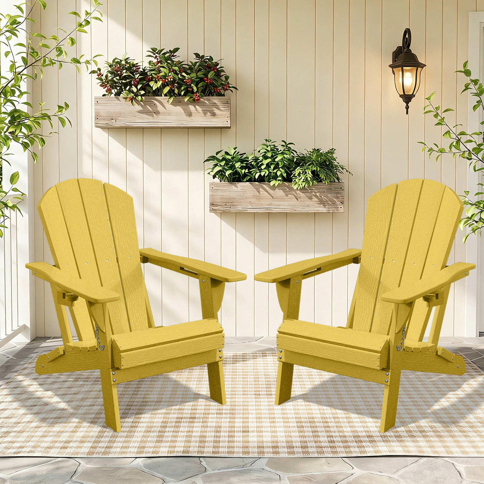 Easthome Adirondack Chair, HDPE All-Weather Outdoor Patio Lounge Chair with Cup Holder & 380lb Capacity for Deck, Garden, Poolside, Backyard