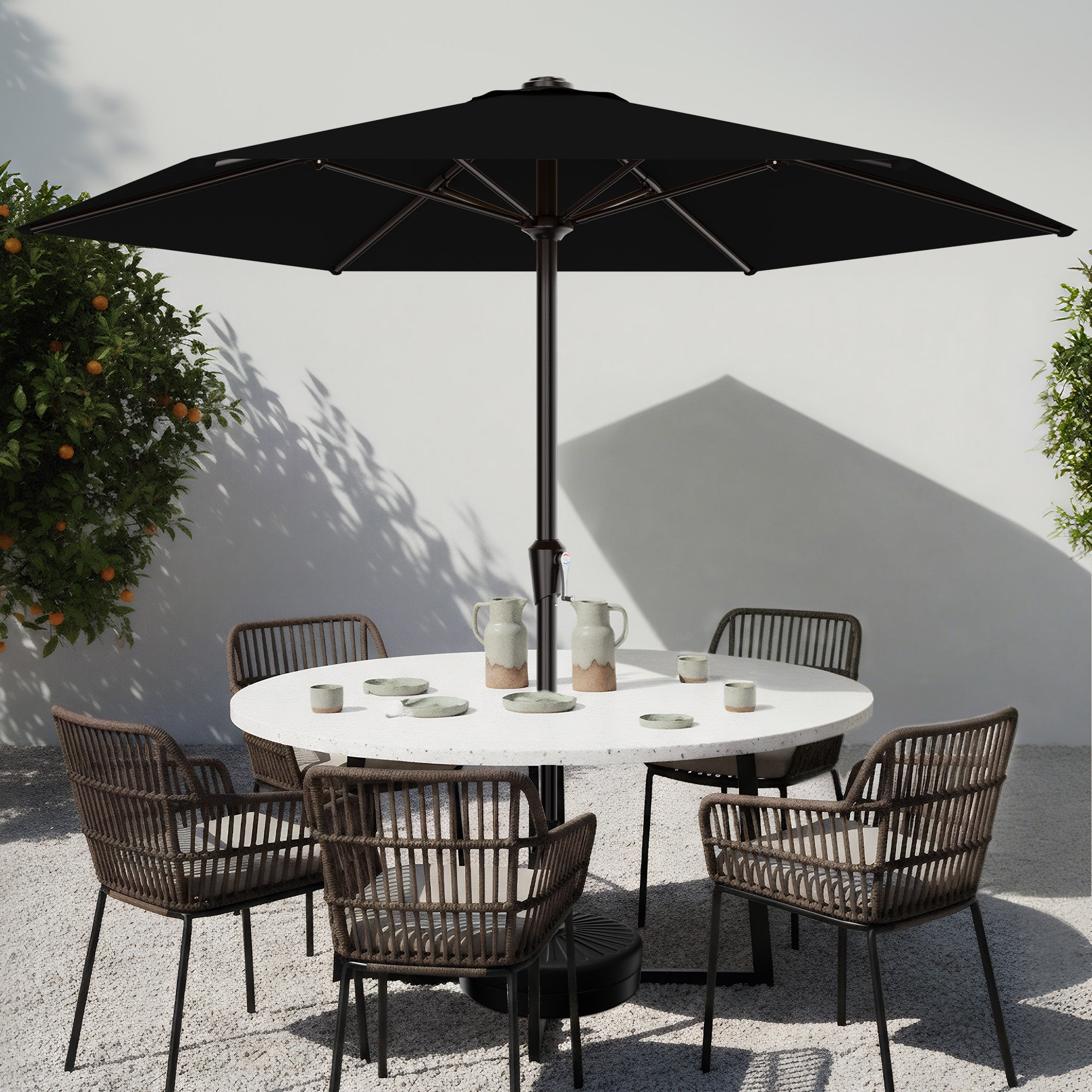 Easthome 9ft Patio Umbrella with Crank Lift System & 6 Sturdy Ribs Waterproof, Patio Table Umbrella Perfect for Poolside, Terrace, Beach and Outdoor Restaurant