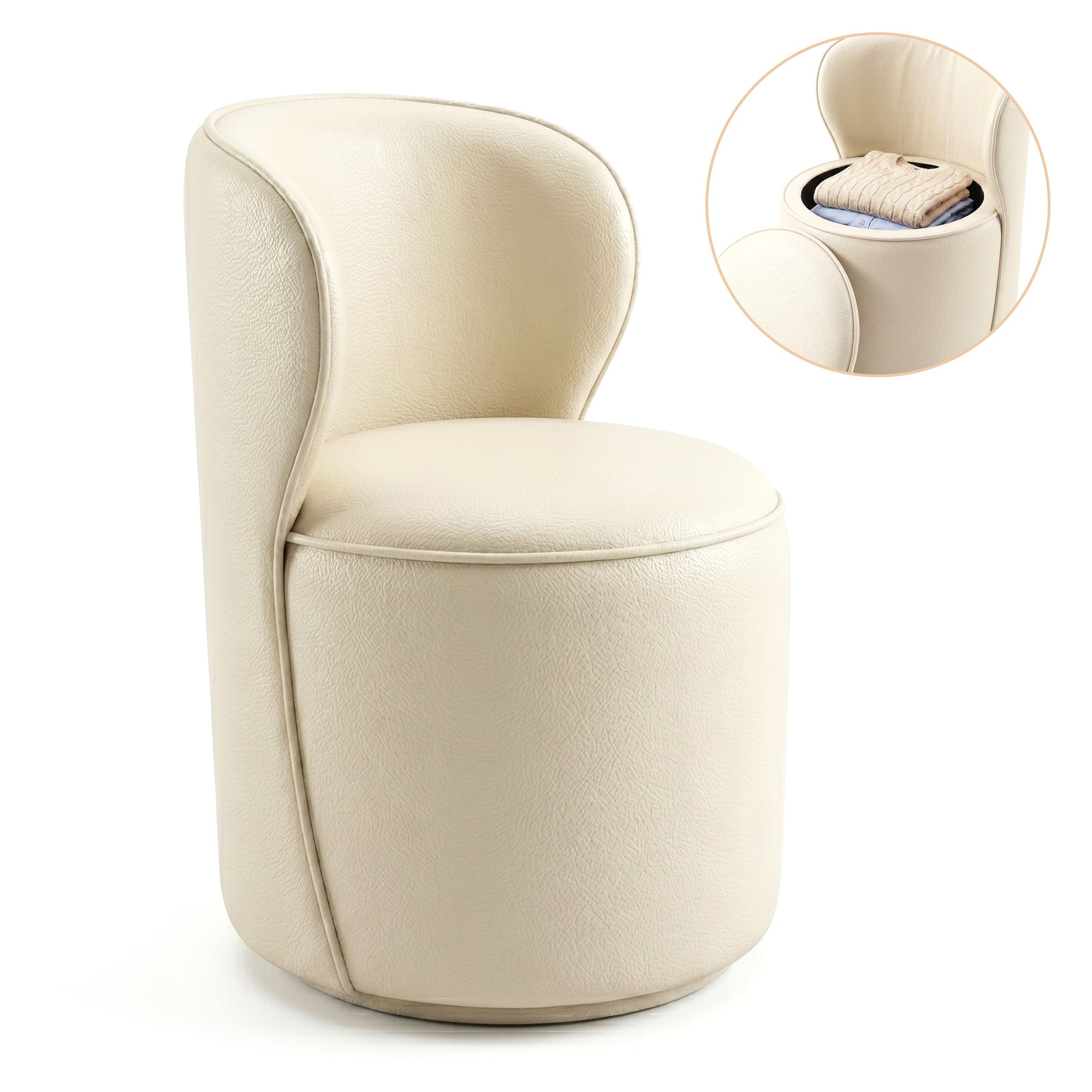 Easthome 360° Swivel Storage Vanity Stool, Hidden Storage Makeup Ottoman Chair for Bedroom, Study, Living Room, Dresser