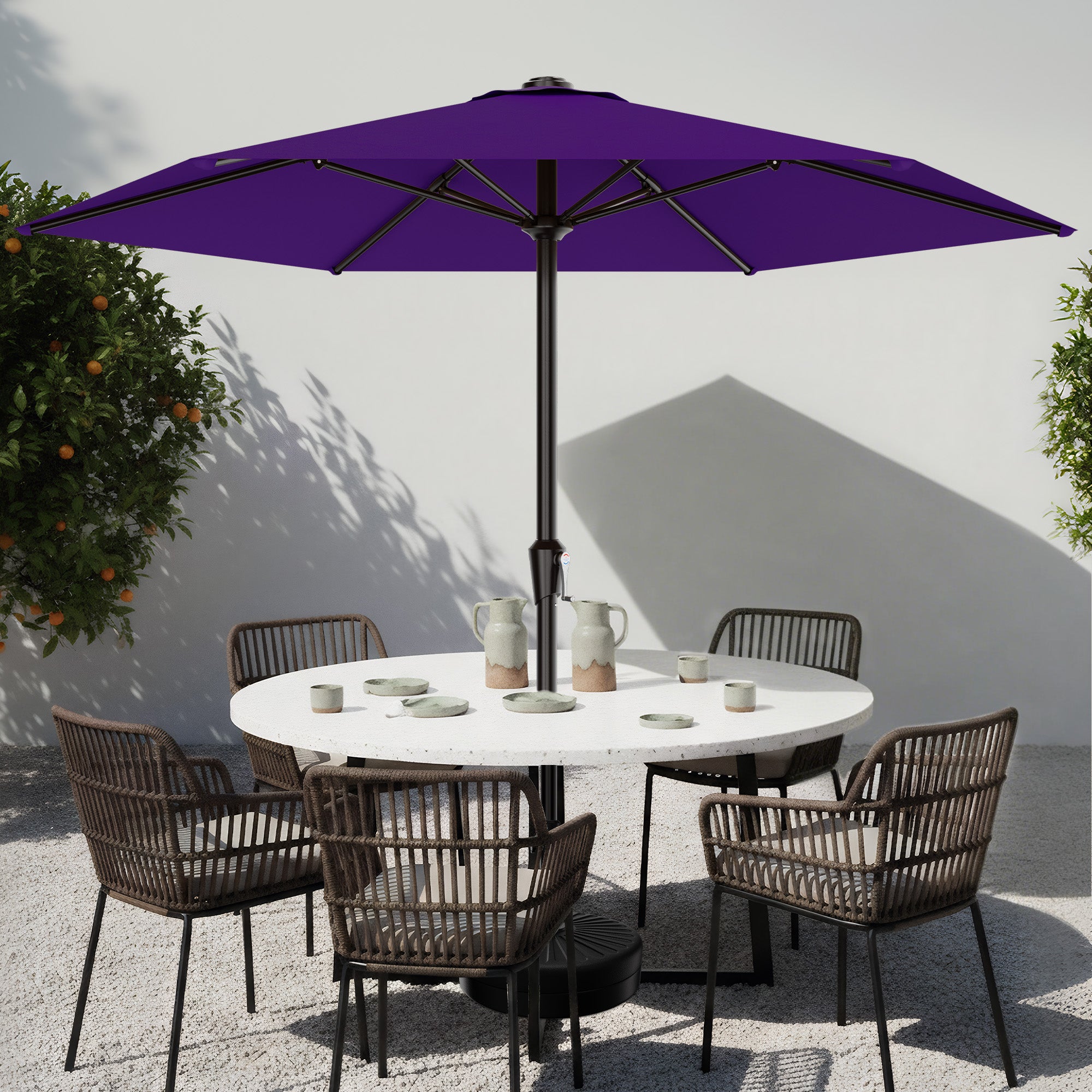 Easthome 9ft Patio Umbrella with Crank Lift System & 6 Sturdy Ribs Waterproof, Patio Table Umbrella Perfect for Poolside, Terrace, Beach and Outdoor Restaurant