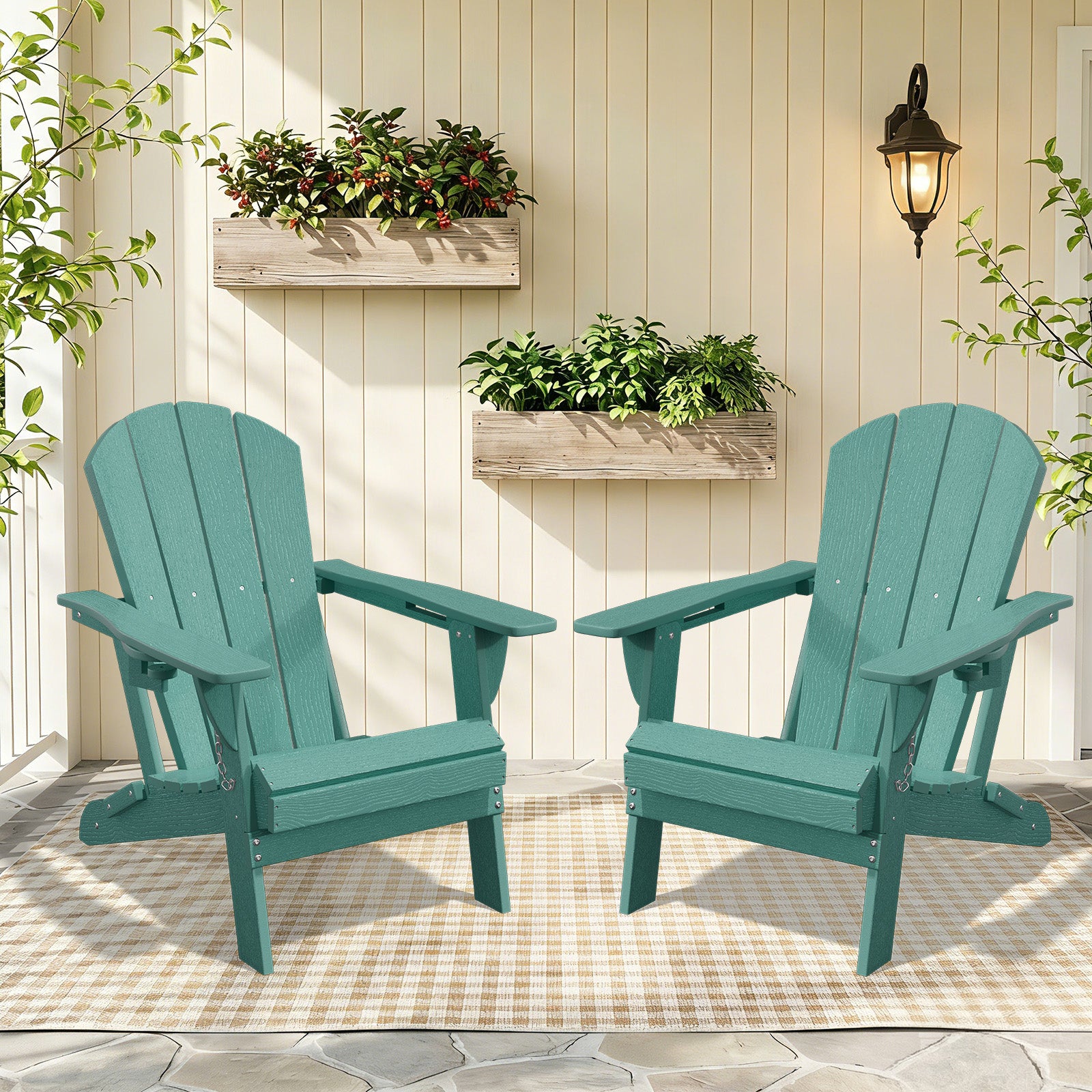 Easthome Adirondack Chair, HDPE All-Weather Outdoor Patio Lounge Chair with Cup Holder & 380lb Capacity for Deck, Garden, Poolside, Backyard