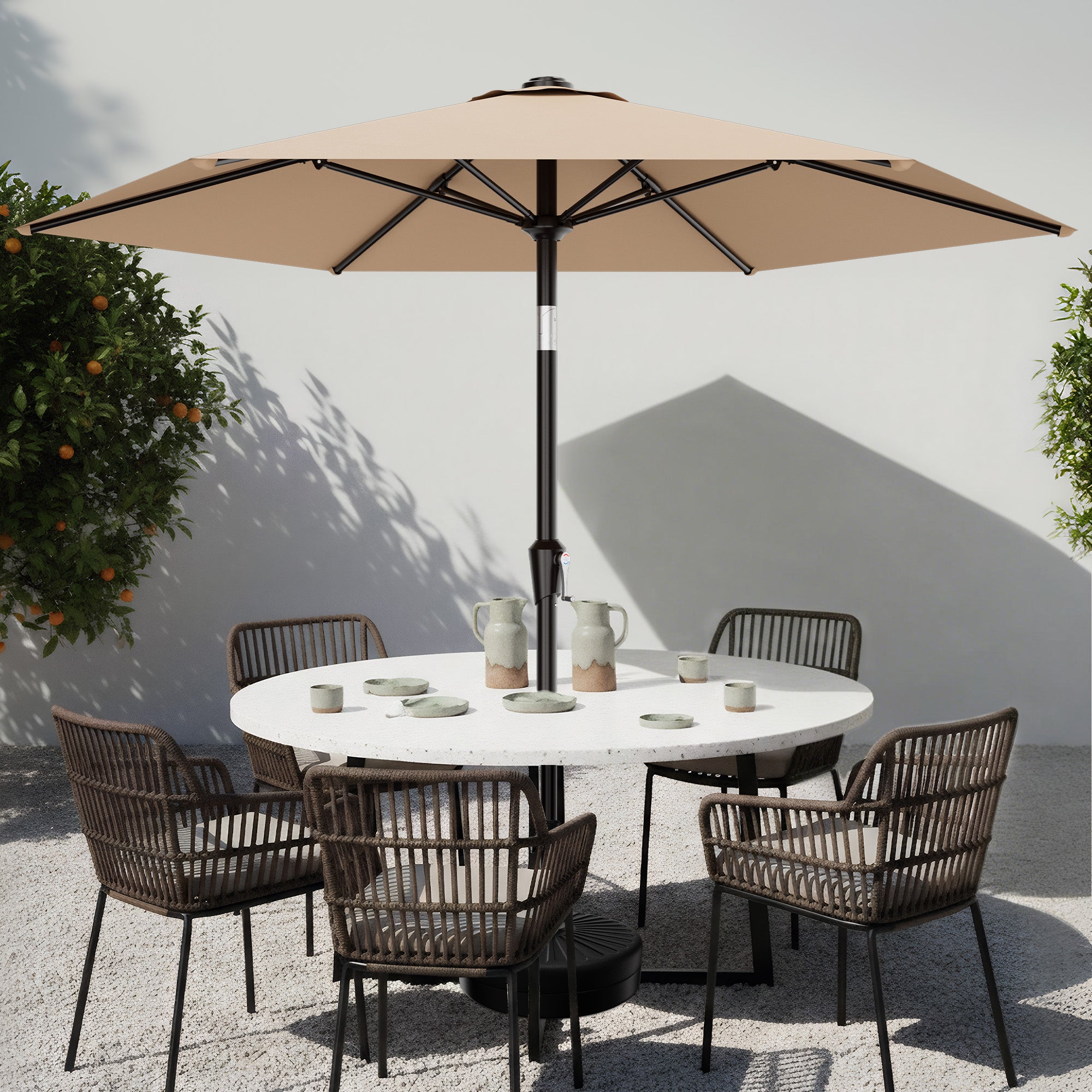 Easthome 9ft Patio Umbrella with Crank Lift System & 6 Sturdy Ribs Waterproof, Patio Table Umbrella Perfect for Poolside, Terrace, Beach and Outdoor Restaurant