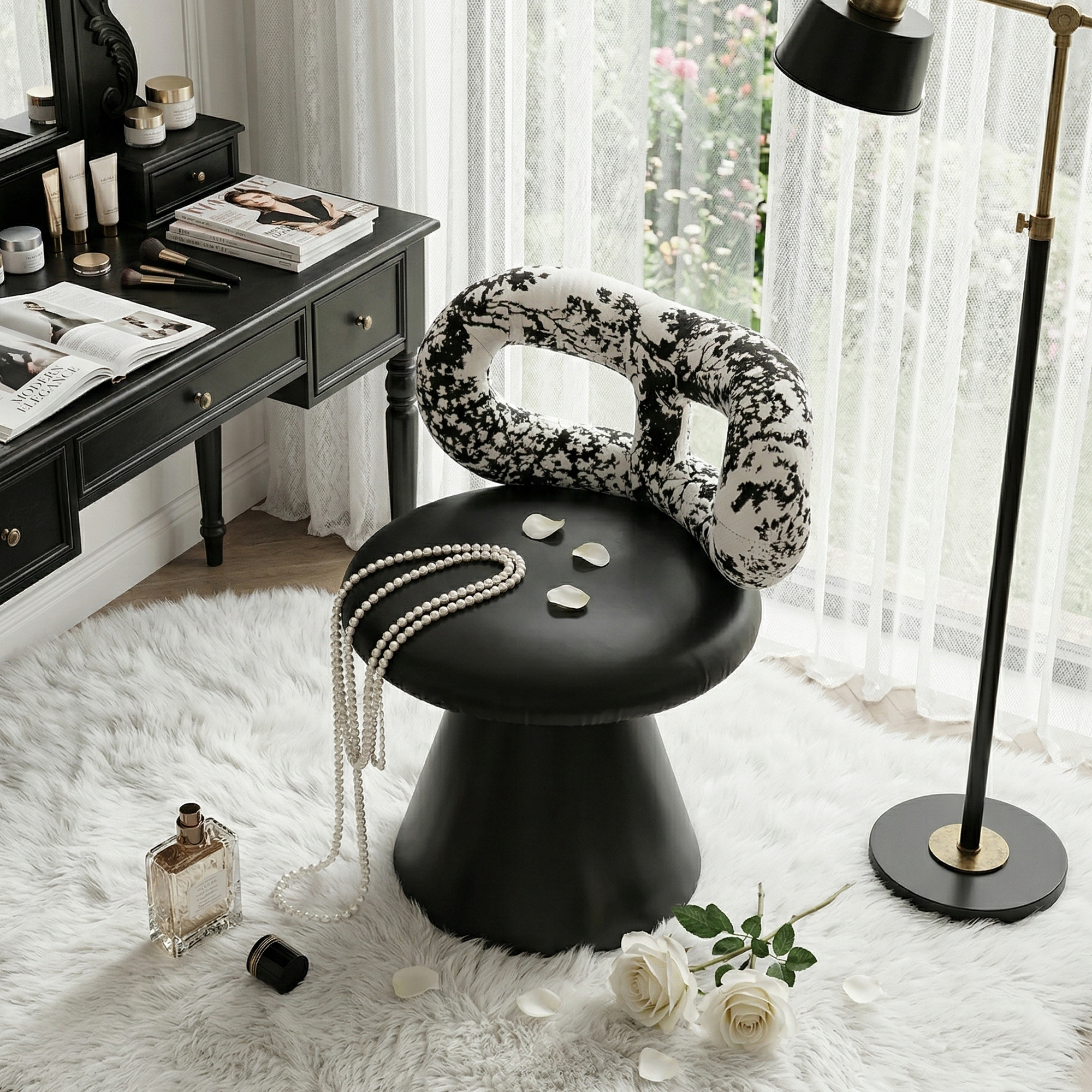 Easthome 360°Swivel Vanity Stool, Stain-Proof, Waterproof Round Bowtie Back Makeup Chair for Bedroom, Living Room, Vanity Room, Study