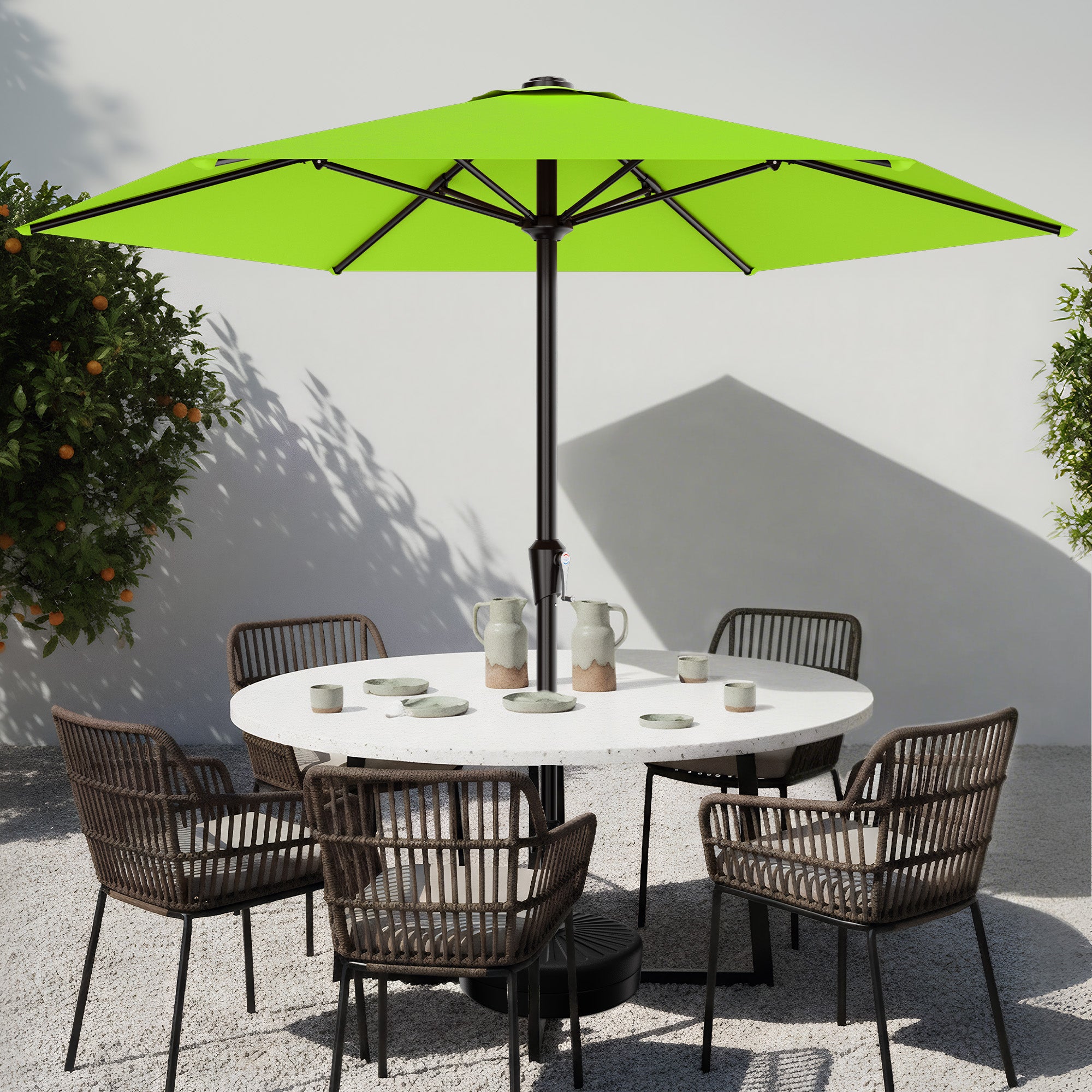 Easthome 9ft Patio Umbrella with Crank Lift System & 6 Sturdy Ribs Waterproof, Patio Table Umbrella Perfect for Poolside, Terrace, Beach and Outdoor Restaurant