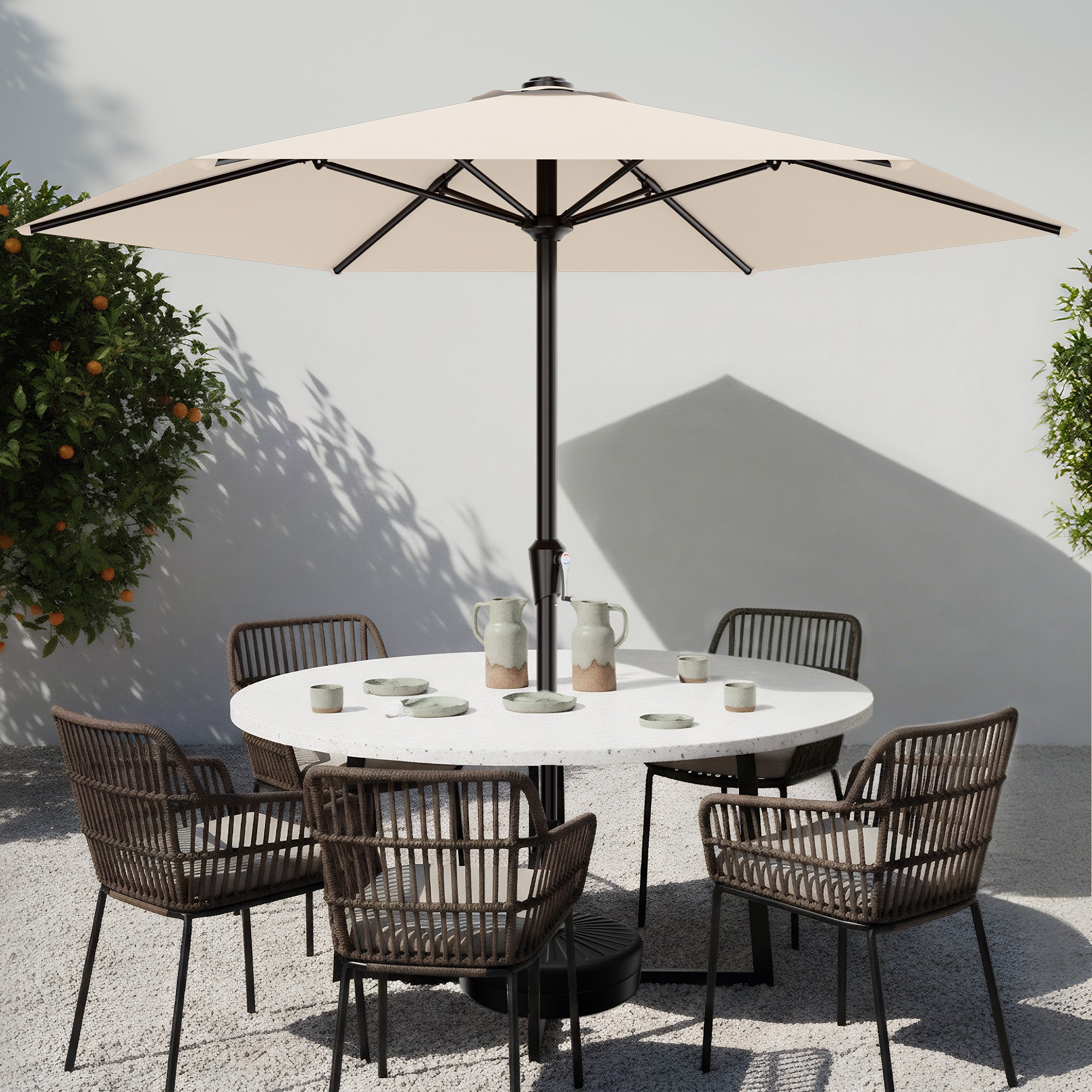 Easthome 9ft Patio Umbrella with Crank Lift System & 6 Sturdy Ribs Waterproof, Patio Table Umbrella Perfect for Poolside, Terrace, Beach and Outdoor Restaurant