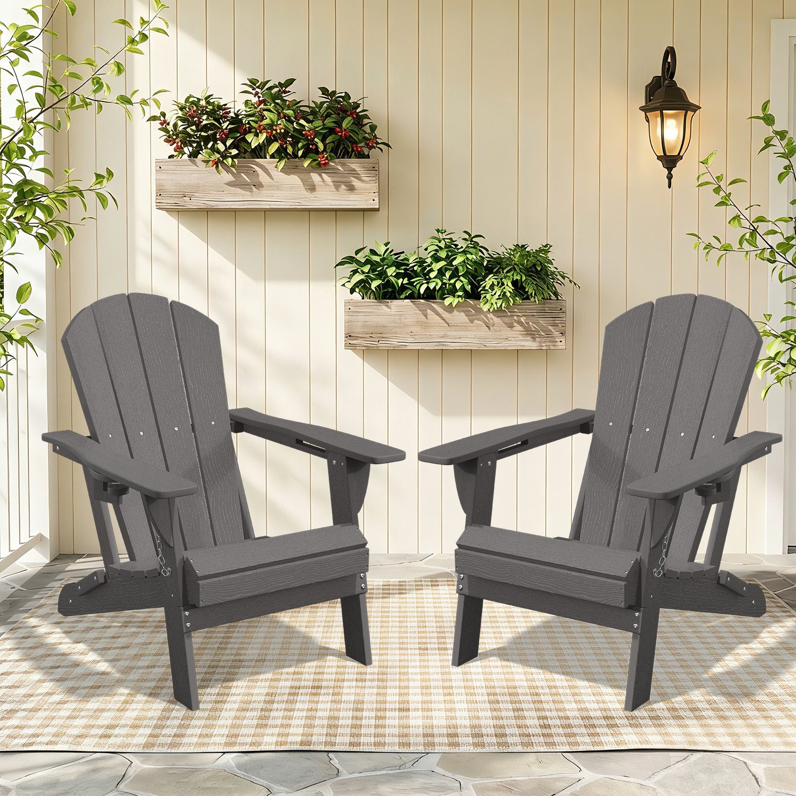 Easthome Adirondack Chair, HDPE All-Weather Outdoor Patio Lounge Chair with Cup Holder & 380lb Capacity for Deck, Garden, Poolside, Backyard