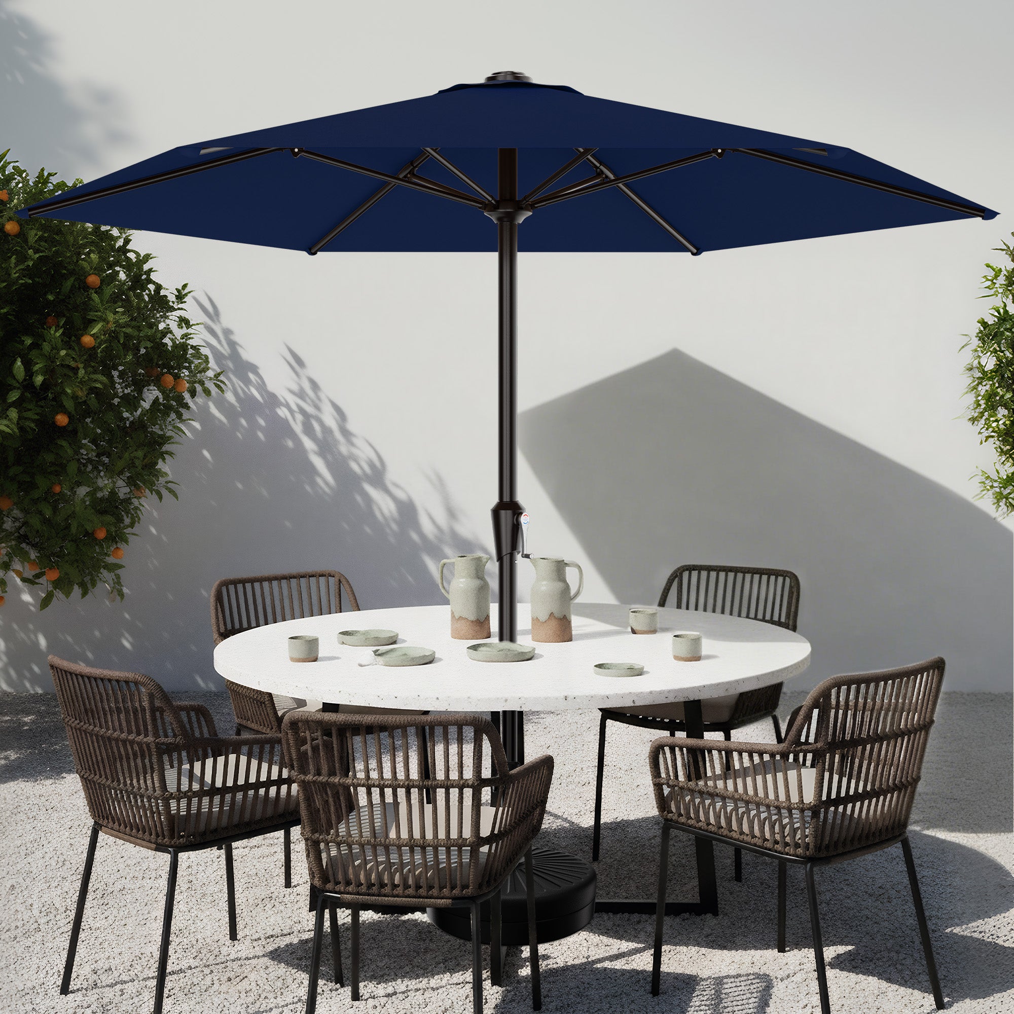 Easthome 9ft Patio Umbrella with Crank Lift System & 6 Sturdy Ribs Waterproof, Patio Table Umbrella Perfect for Poolside, Terrace, Beach and Outdoor Restaurant