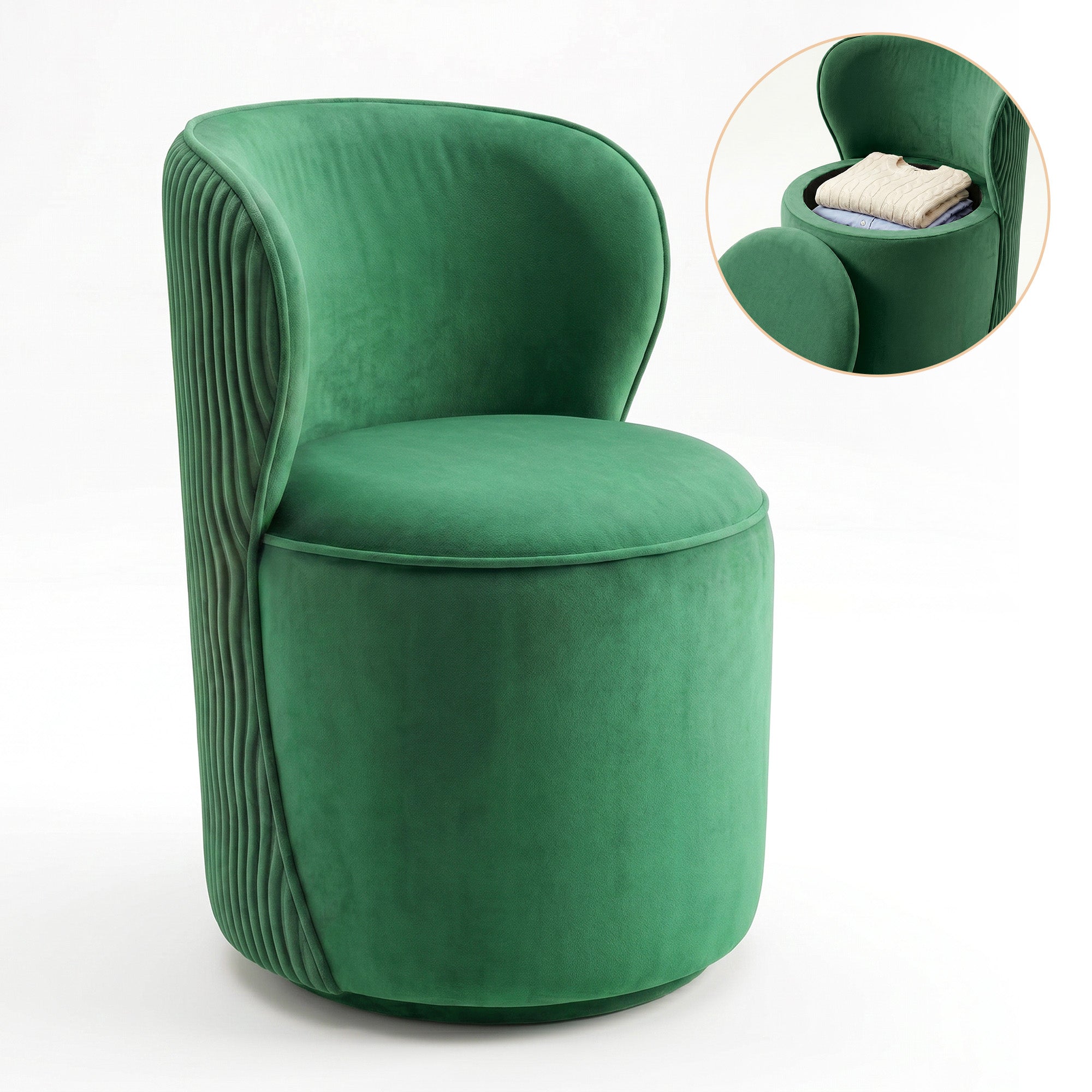 Easthome 360° Swivel Storage Vanity Stool, Hidden Storage Makeup Ottoman Chair for Bedroom, Study, Living Room, Dresser