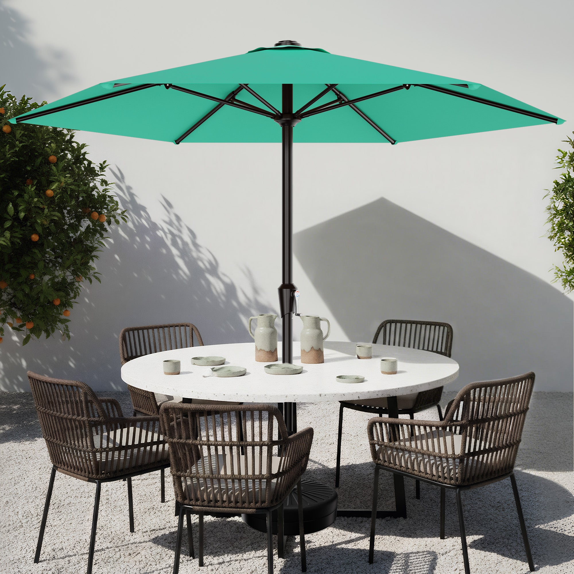 Easthome 9ft Patio Umbrella with Crank Lift System & 6 Sturdy Ribs Waterproof, Patio Table Umbrella Perfect for Poolside, Terrace, Beach and Outdoor Restaurant