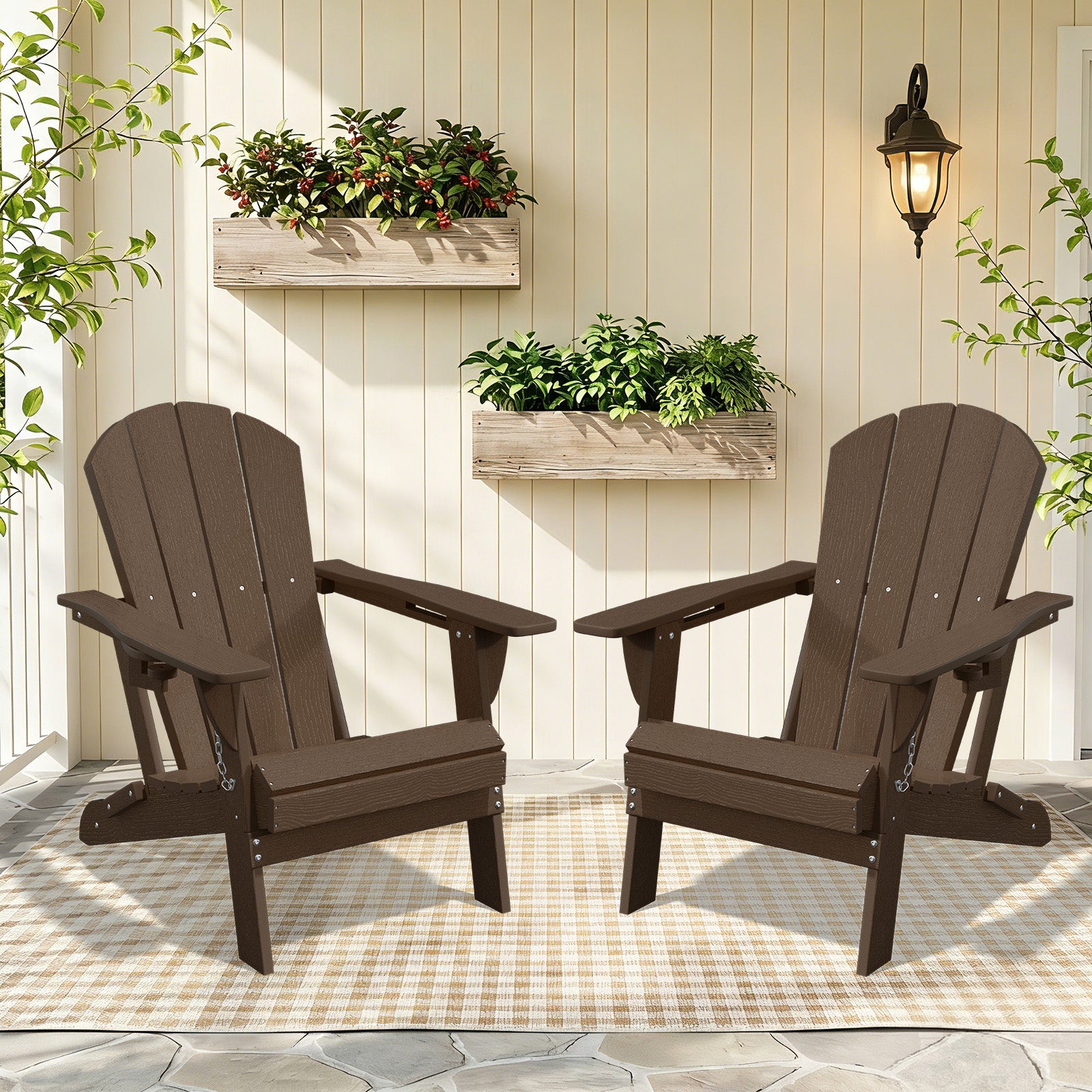 Easthome Adirondack Chair, HDPE All-Weather Outdoor Patio Lounge Chair with Cup Holder & 380lb Capacity for Deck, Garden, Poolside, Backyard
