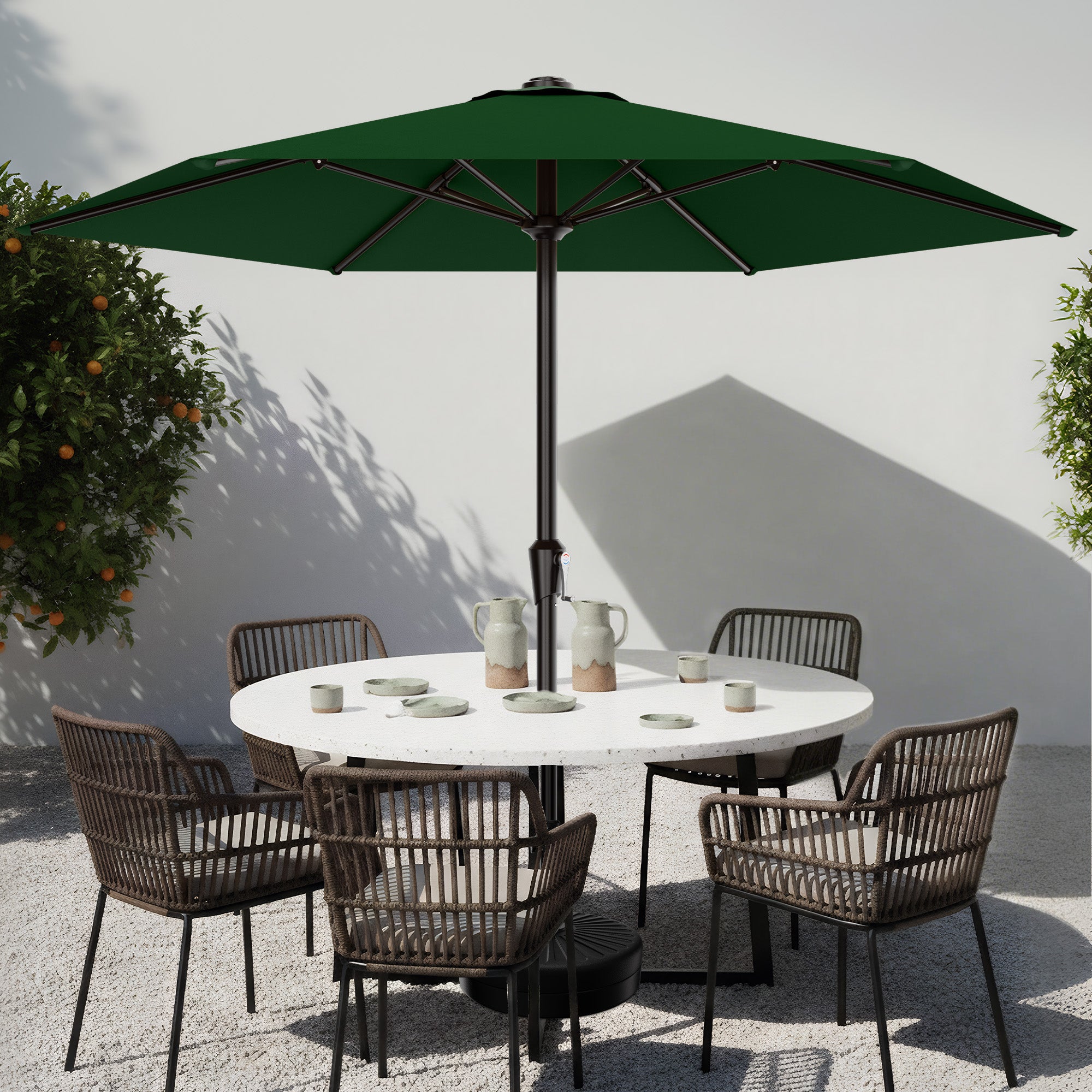 Easthome 9ft Patio Umbrella with Crank Lift System & 6 Sturdy Ribs Waterproof, Patio Table Umbrella Perfect for Poolside, Terrace, Beach and Outdoor Restaurant