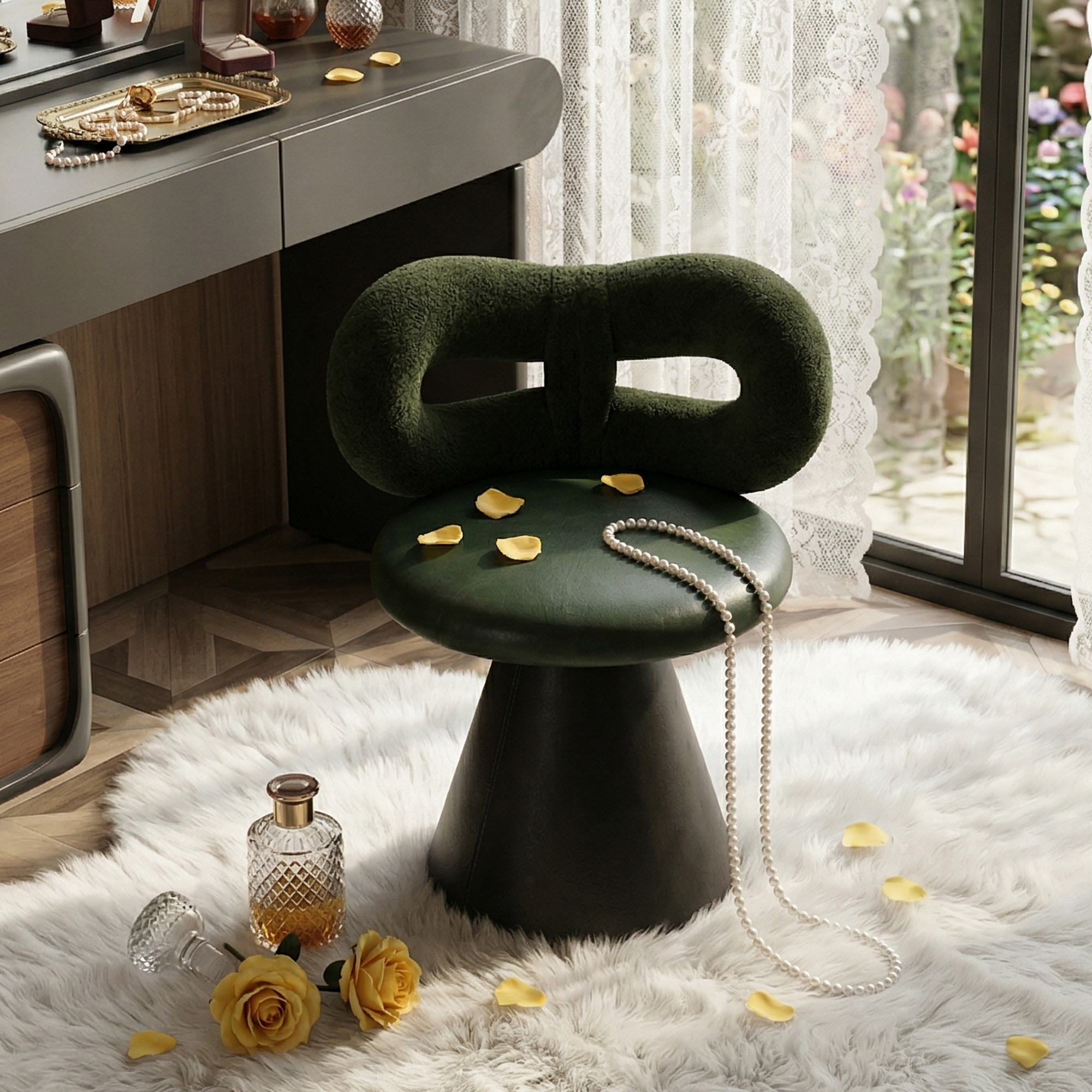 Easthome 360°Swivel Vanity Stool, Stain-Proof, Waterproof Round Bowtie Back Makeup Chair for Bedroom, Living Room, Vanity Room, Study