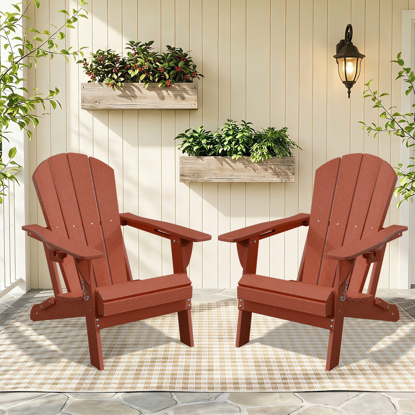 Easthome Adirondack Chair, HDPE All-Weather Outdoor Patio Lounge Chair with Cup Holder & 380lb Capacity for Deck, Garden, Poolside, Backyard
