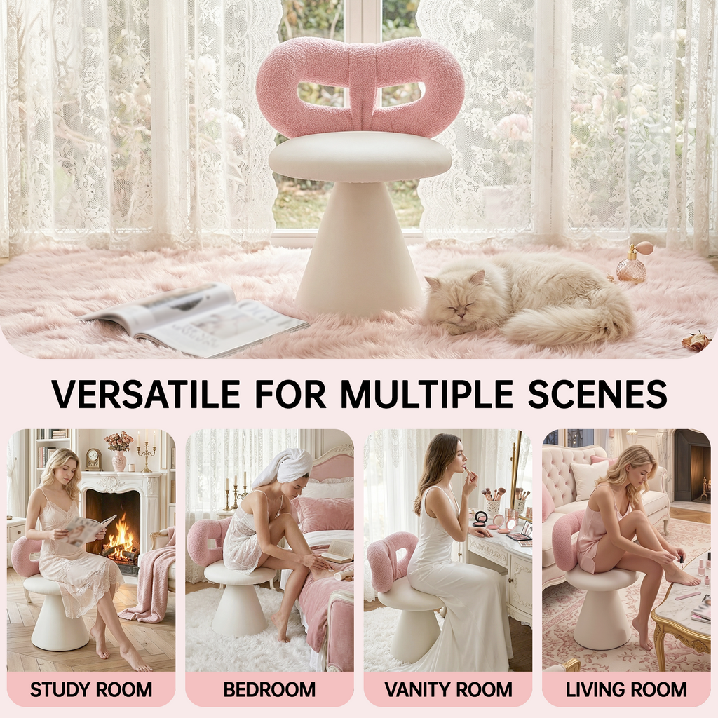 Easthome 360°Swivel Vanity Stool, Stain-Proof, Waterproof Round Bowtie Back Makeup Chair for Bedroom, Living Room, Vanity Room, Study