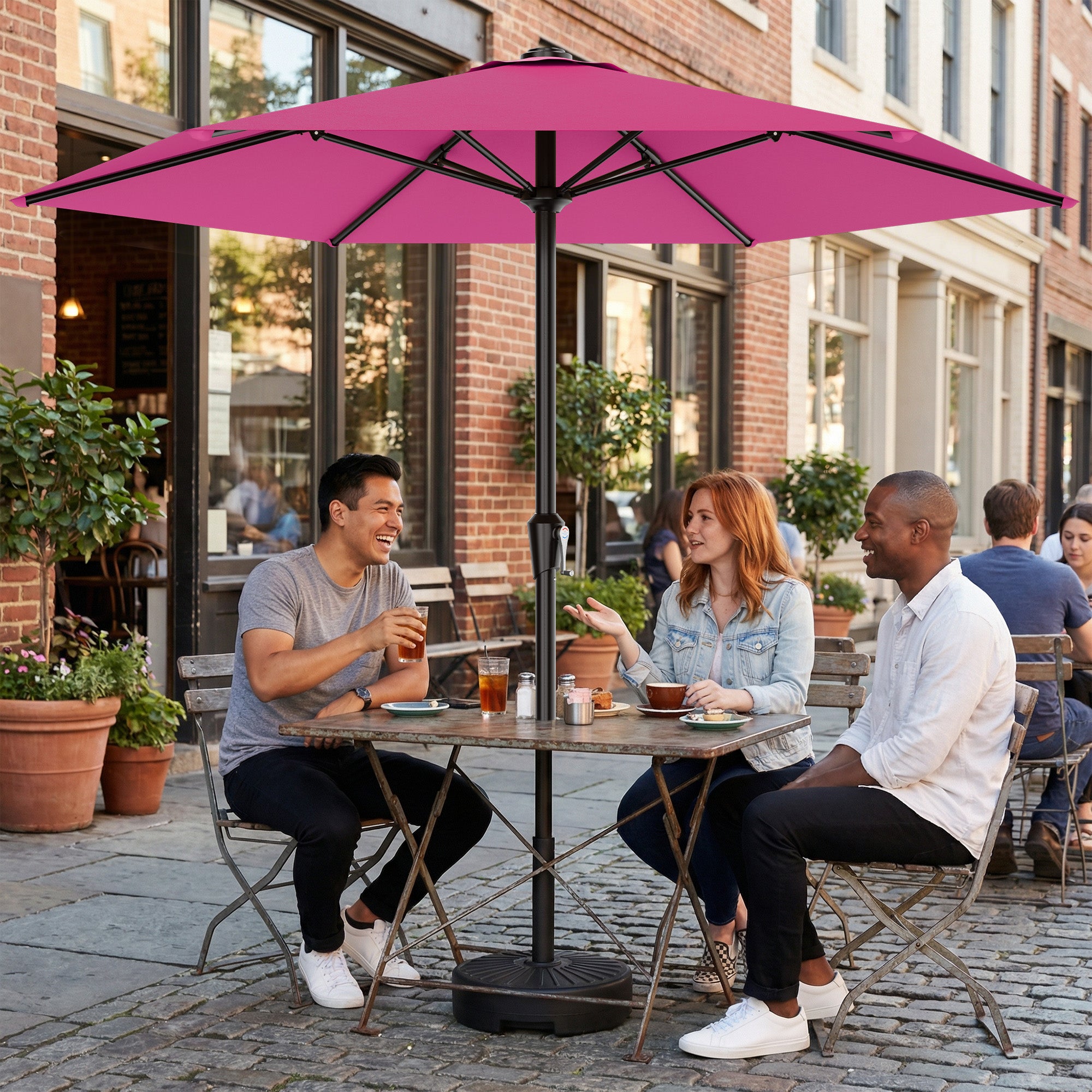Easthome 9ft Patio Umbrella with Crank Lift System & 6 Sturdy Ribs Waterproof, Patio Table Umbrella Perfect for Poolside, Terrace, Beach and Outdoor Restaurant