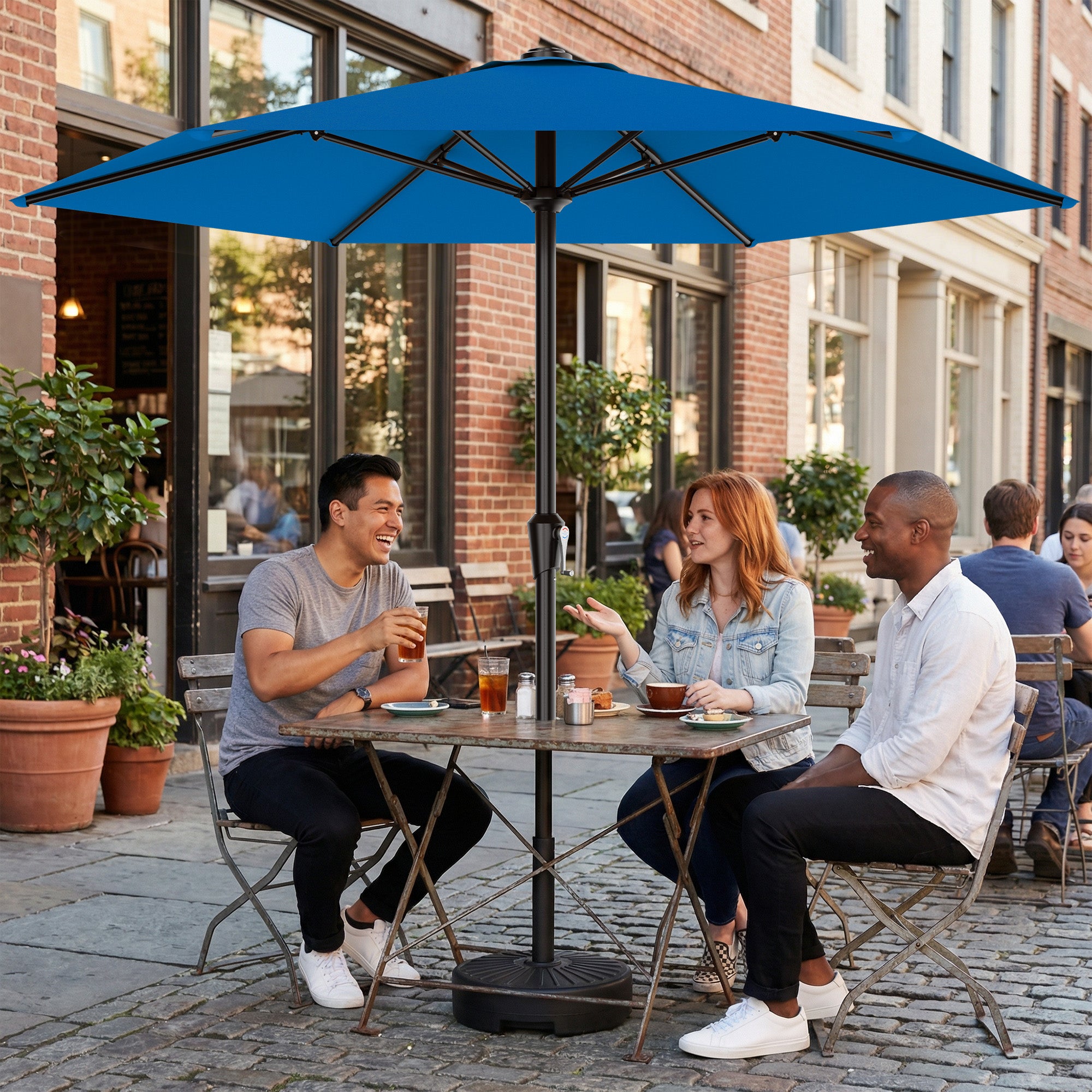 Easthome 9ft Patio Umbrella with Crank Lift System & 6 Sturdy Ribs Waterproof, Patio Table Umbrella Perfect for Poolside, Terrace, Beach and Outdoor Restaurant
