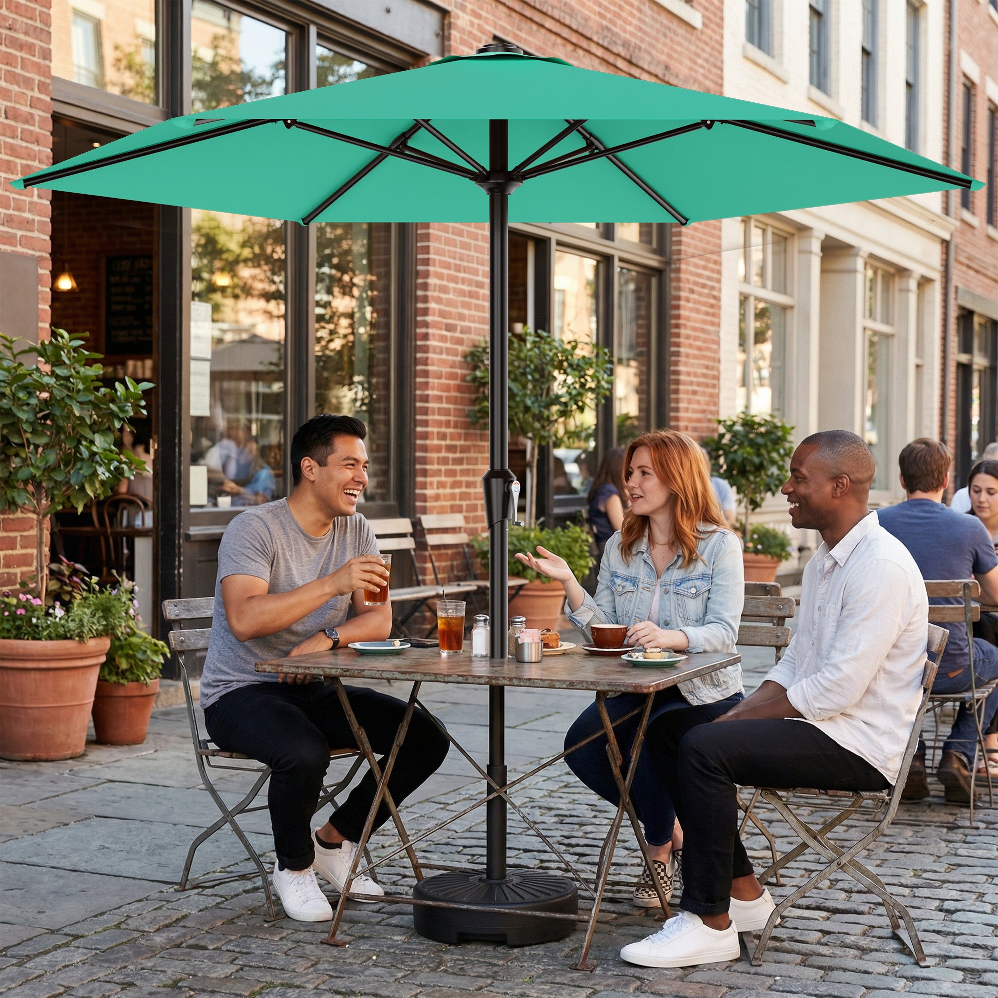 Easthome 9ft Patio Umbrella with Crank Lift System & 6 Sturdy Ribs Waterproof, Patio Table Umbrella Perfect for Poolside, Terrace, Beach and Outdoor Restaurant