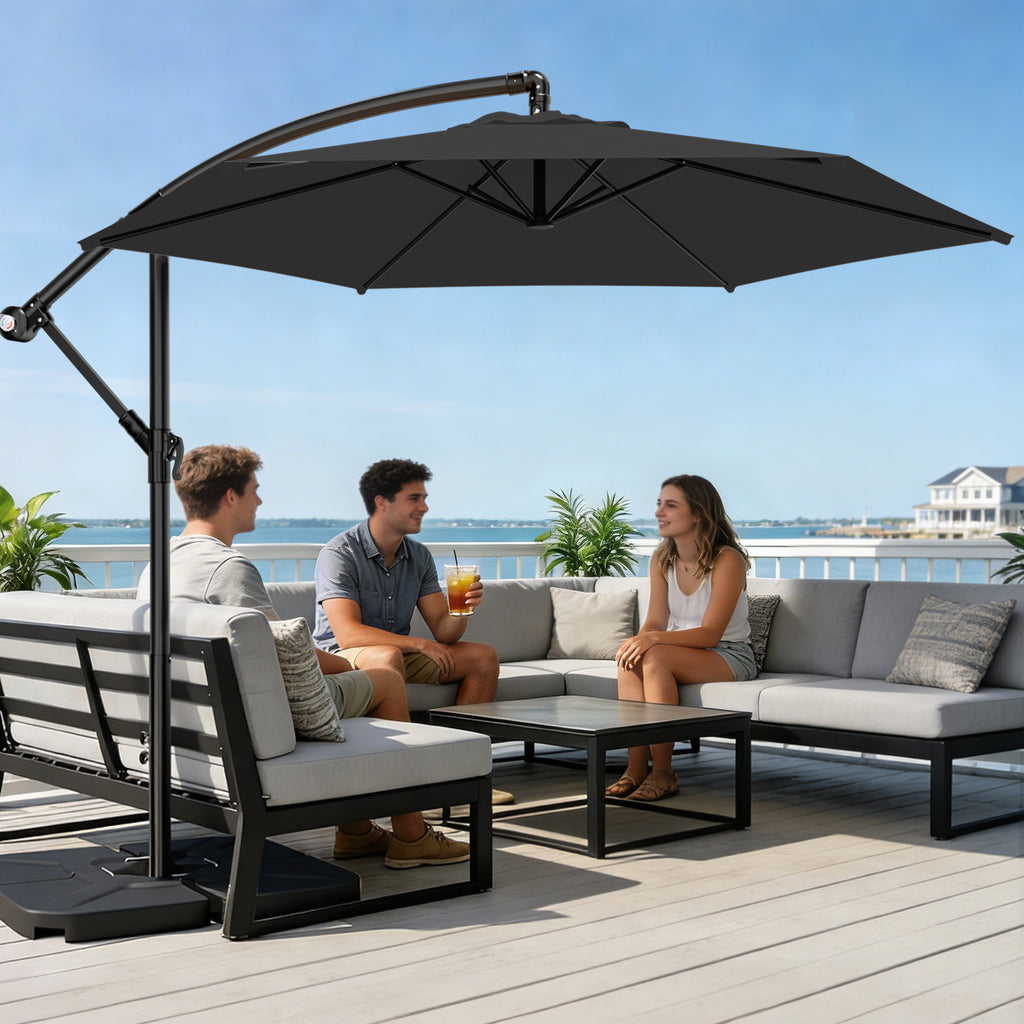 Easthome 10ft Offset Hanging Market Patio Umbrella for Backyard, Poolside, Lawn and Garden w/Easy Tilt Adjustment, Polyester Shade, 6 Ribs