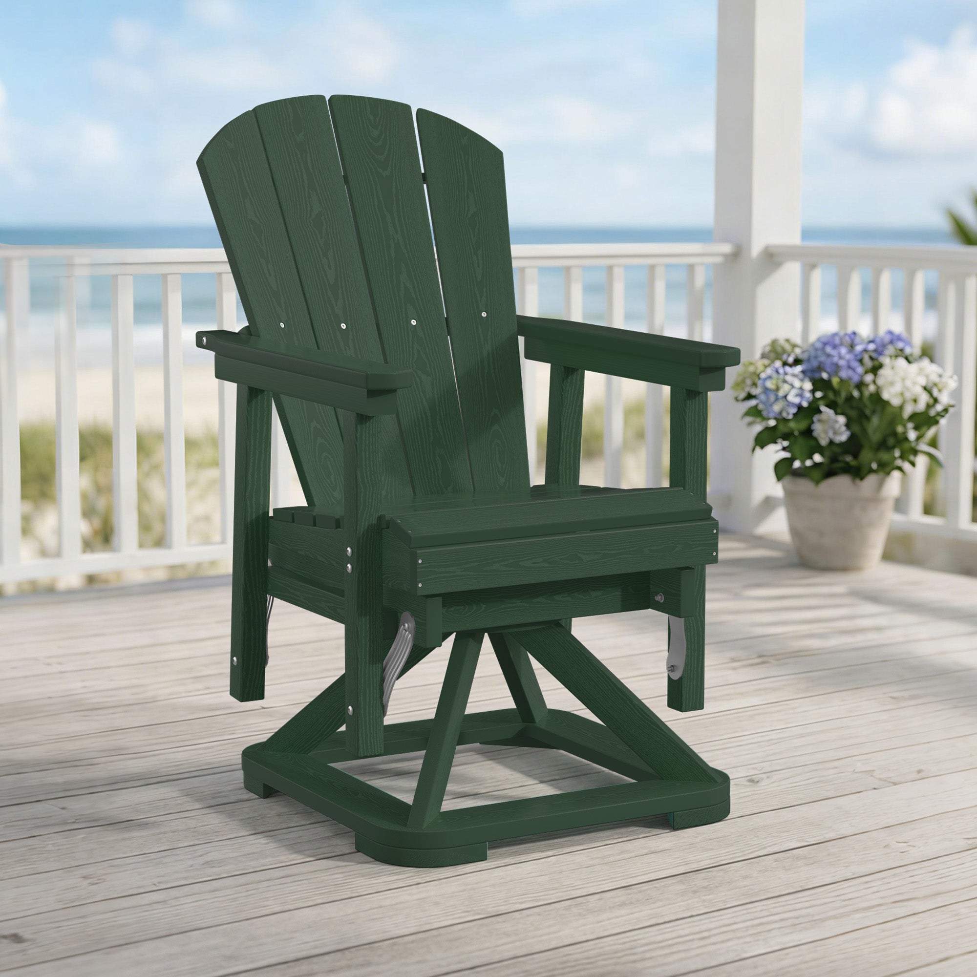 Easthome 360°Swivel Glider Adirondack Chair All-Weather HDPE Outdoor Rocking Chair with Ergonomic Backrest, Outdoor Swivel Rocker for Patio, Porch & Deck