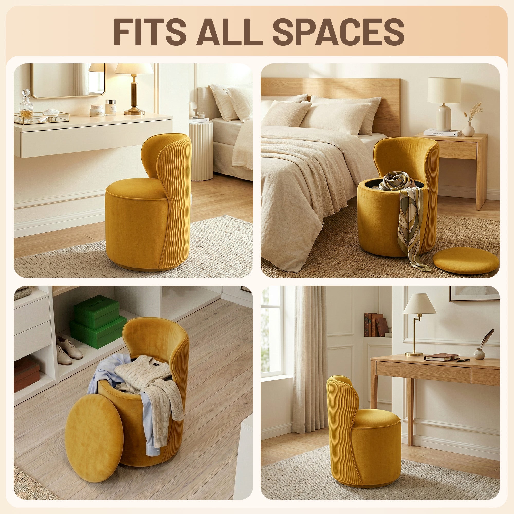 Easthome 360° Swivel Storage Vanity Stool, Hidden Storage Makeup Ottoman Chair for Bedroom, Study, Living Room, Dresser