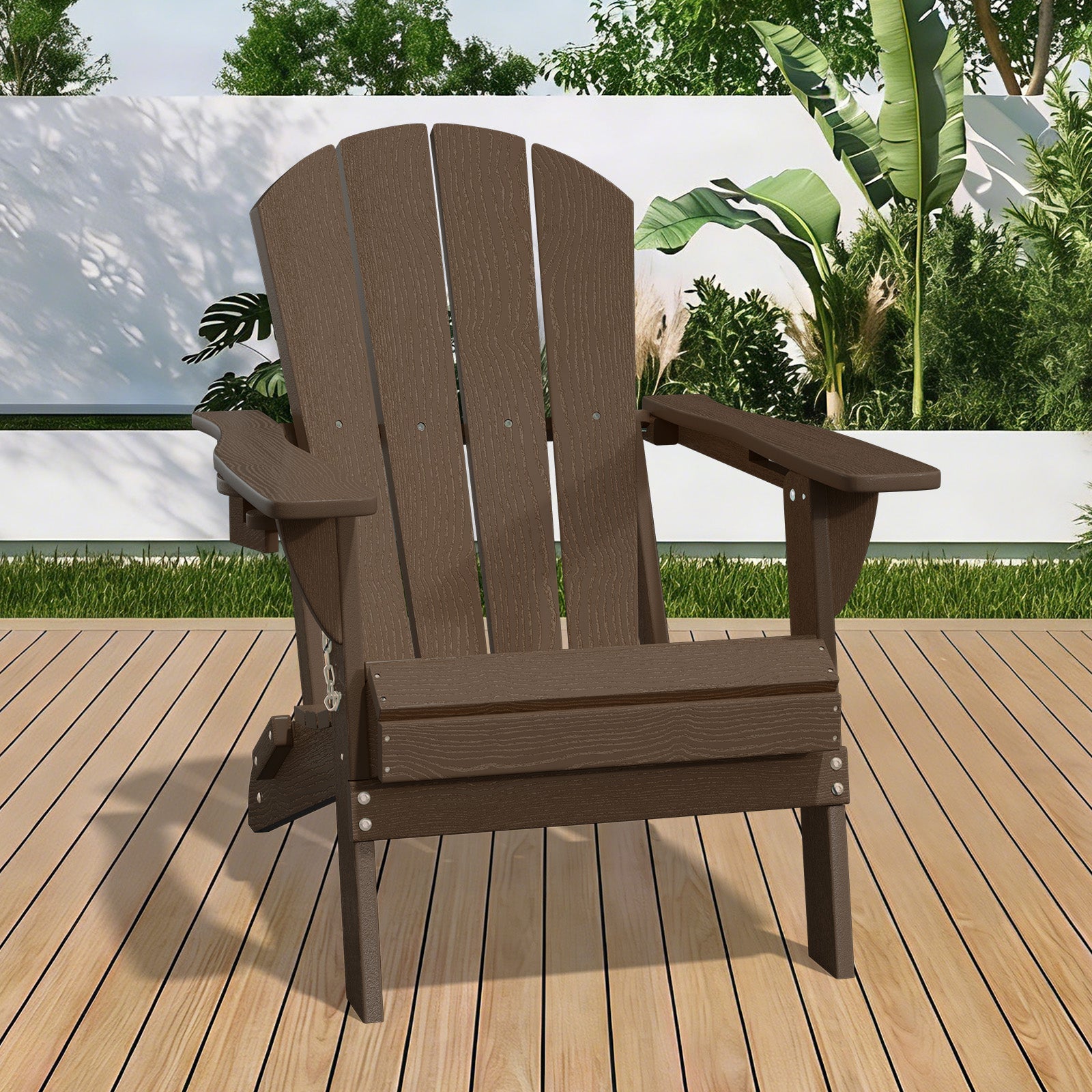 Easthome Adirondack Chair, HDPE All-Weather Outdoor Patio Lounge Chair with Cup Holder & 380lb Capacity for Deck, Garden, Poolside, Backyard