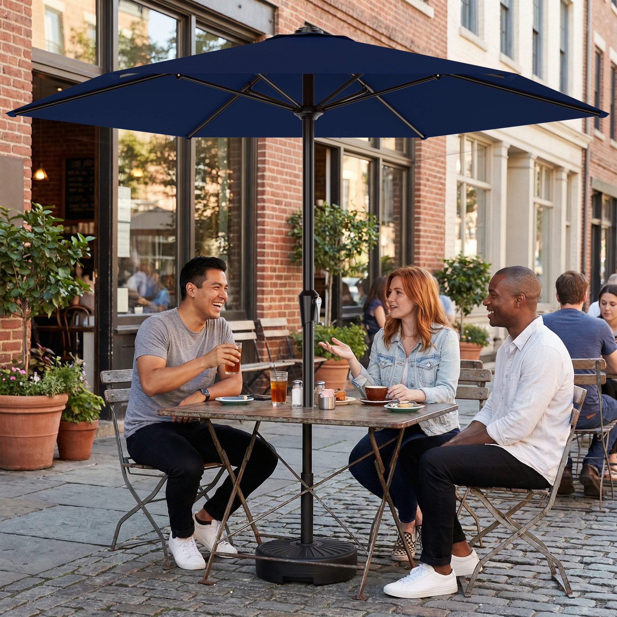 Easthome 9ft Patio Umbrella with Crank Lift System & 6 Sturdy Ribs Waterproof, Patio Table Umbrella Perfect for Poolside, Terrace, Beach and Outdoor Restaurant