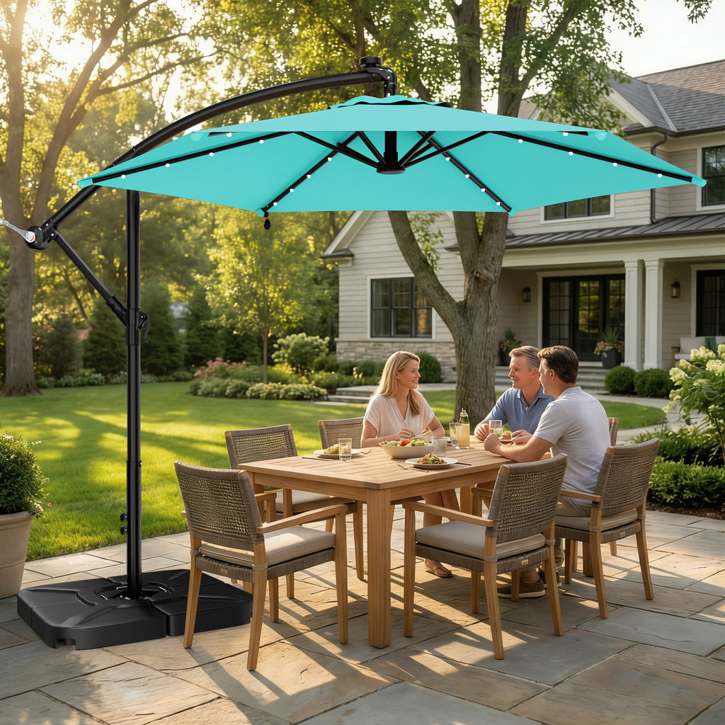 Easthome 10ft Solar LED Offset Hanging Market Patio Umbrella for Backyard, Poolside, Lawn and Garden w/Easy Tilt Adjustment, Polyester Shade, 6 Ribs