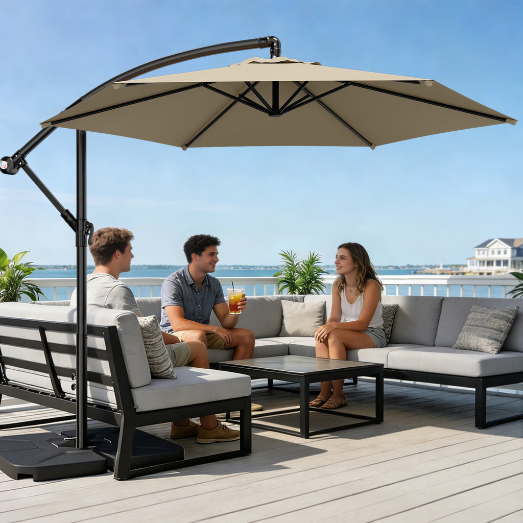 Easthome 10ft Offset Hanging Market Patio Umbrella for Backyard, Poolside, Lawn and Garden w/Easy Tilt Adjustment, Polyester Shade, 6 Ribs