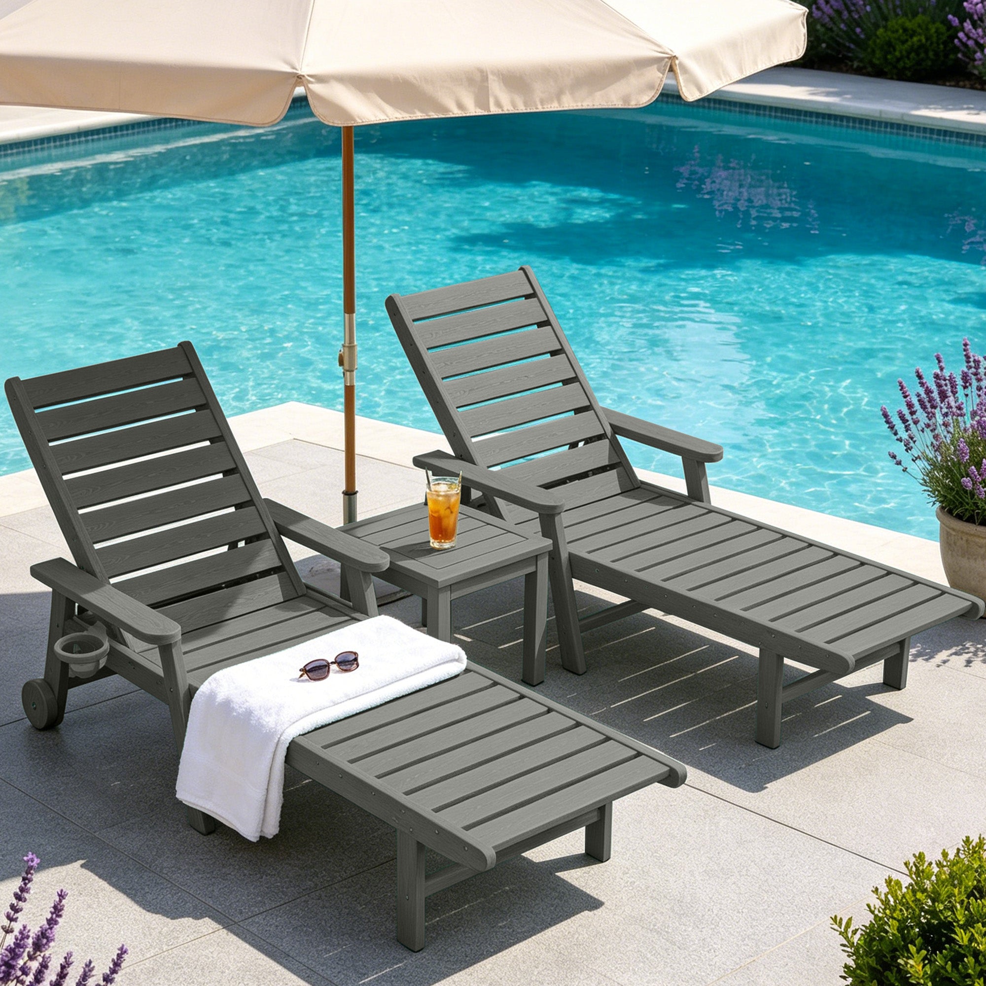 Easthome Adjustable Patio Chaise Lounge, Waterproof & Lightweight Outdoor Recliner for Poolside, Deck, Garden and Backyard