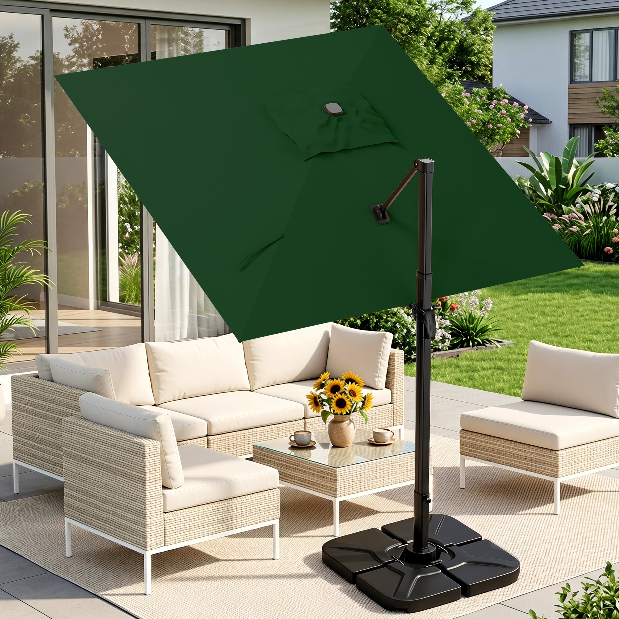 Easthome 10 × 10FT Square Cantilever Patio Umbrella, 360° Rotating Offset Umbrella with Crank, 8 ribs, Outdoor Hanging Roman Umbrella for Garden Deck Backyard