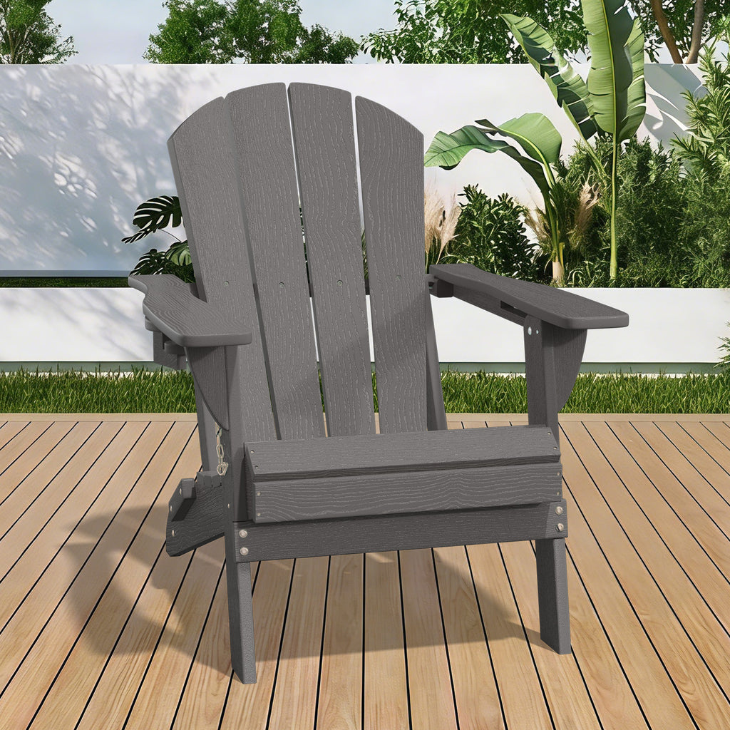 Easthome Adirondack Chair, HDPE All-Weather Outdoor Patio Lounge Chair with Cup Holder & 380lb Capacity for Deck, Garden, Poolside, Backyard
