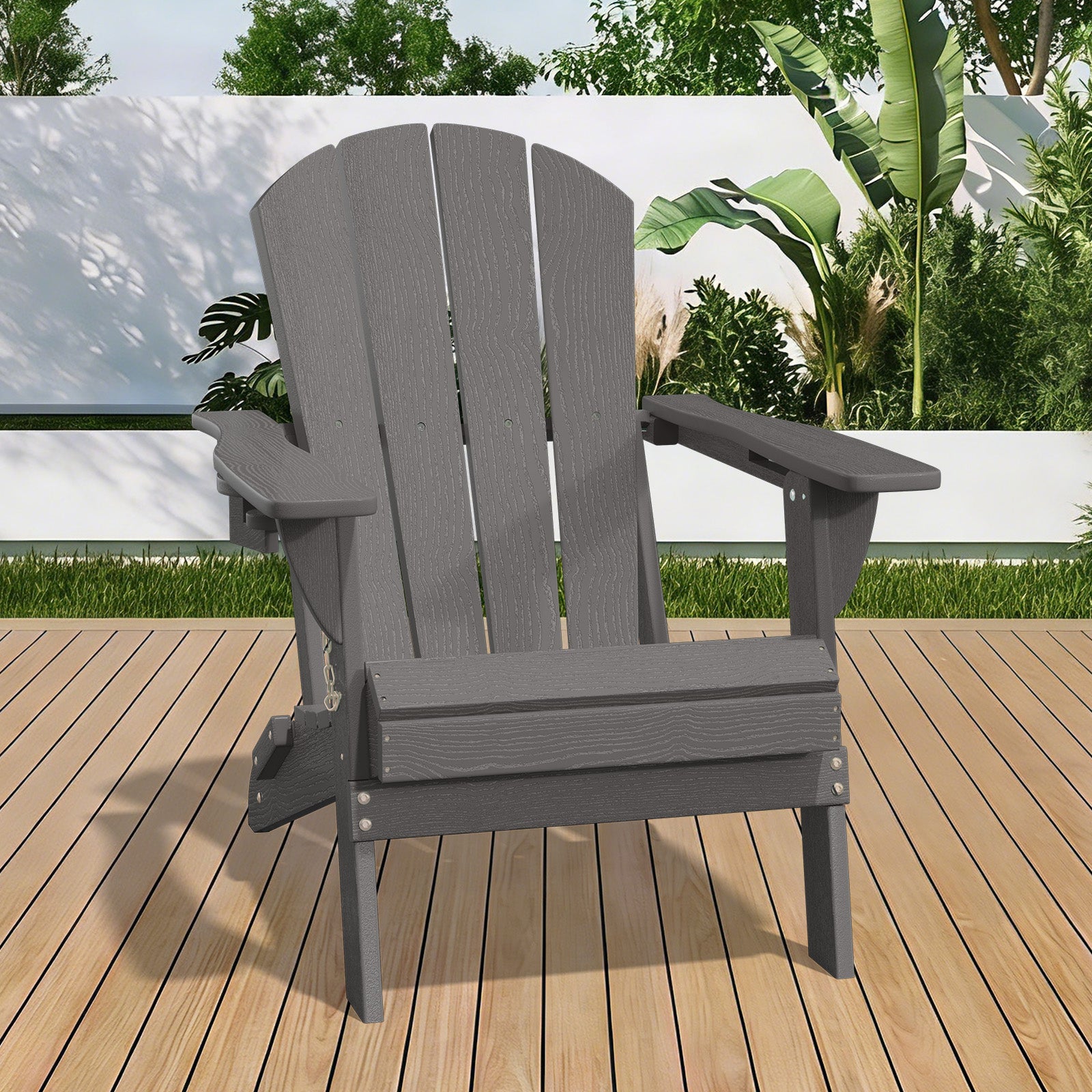 Easthome Adirondack Chair, HDPE All-Weather Outdoor Patio Lounge Chair with Cup Holder & 380lb Capacity for Deck, Garden, Poolside, Backyard