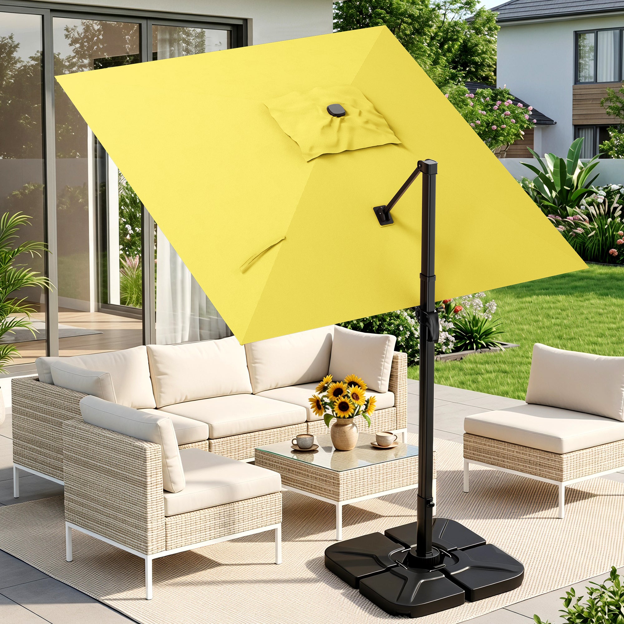 Easthome 10 × 10FT Square Cantilever Patio Umbrella, 360° Rotating Offset Umbrella with Crank, 8 ribs, Outdoor Hanging Roman Umbrella for Garden Deck Backyard