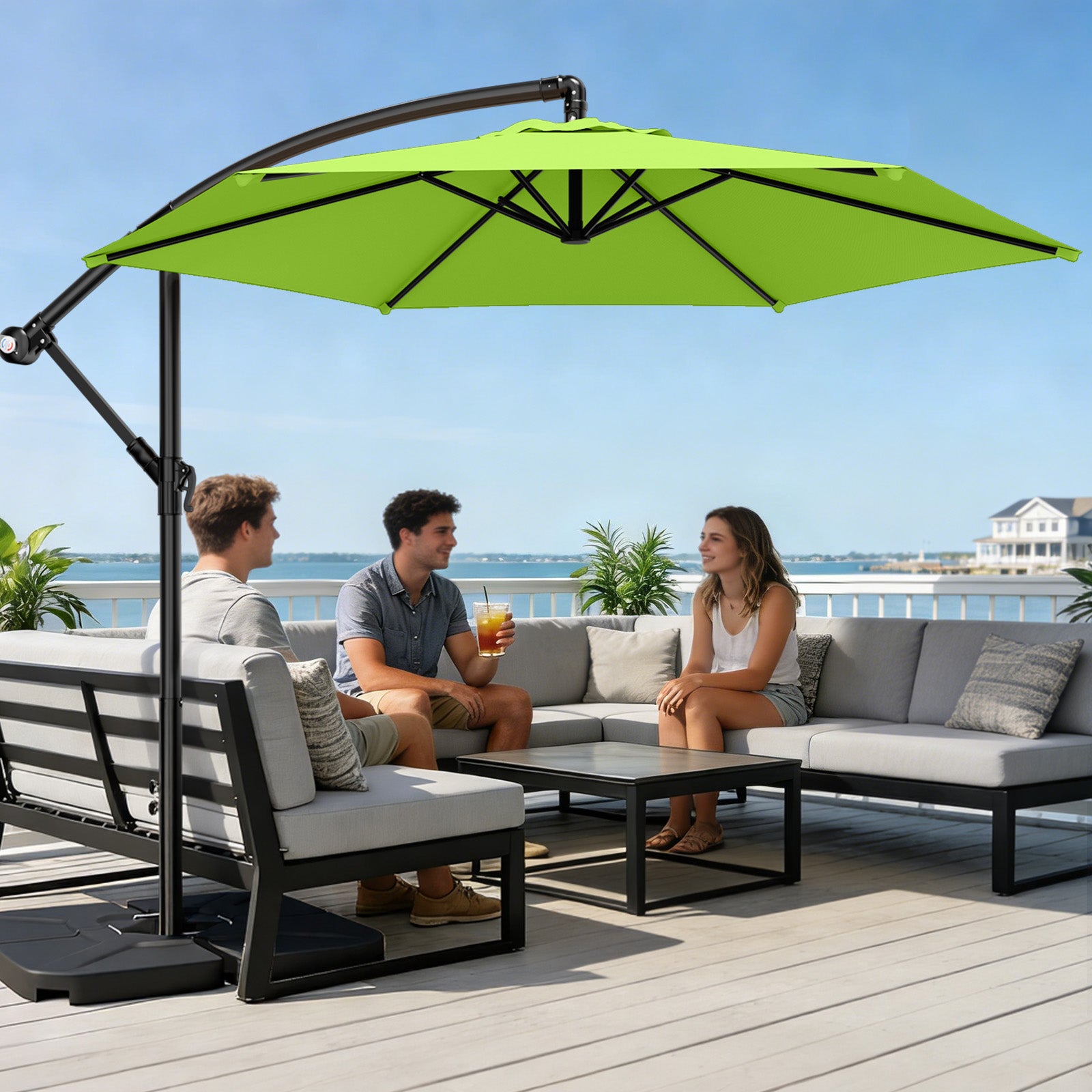 Easthome 10ft Offset Hanging Market Patio Umbrella for Backyard, Poolside, Lawn and Garden w/Easy Tilt Adjustment, Polyester Shade, 6 Ribs