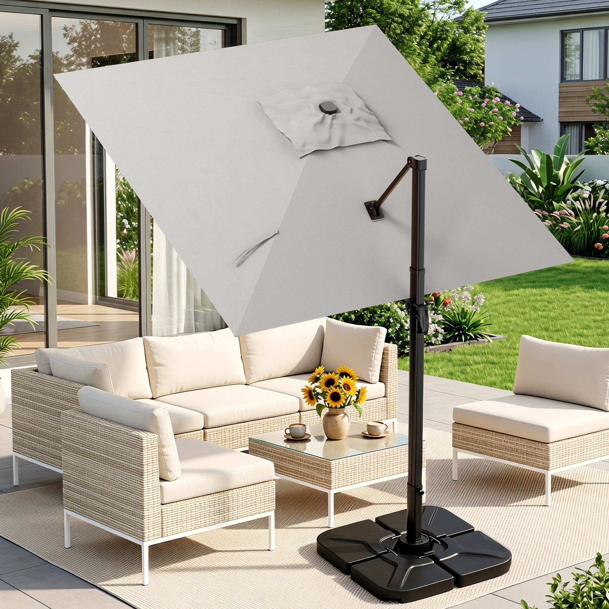 Easthome 10 × 10FT Square Cantilever Patio Umbrella, 360° Rotating Offset Umbrella with Crank, 8 ribs, Outdoor Hanging Roman Umbrella for Garden Deck Backyard