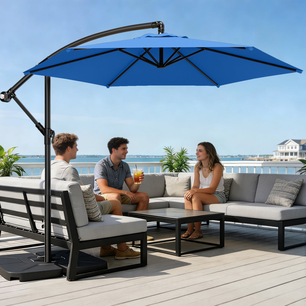 Easthome 10ft Offset Hanging Market Patio Umbrella for Backyard, Poolside, Lawn and Garden w/Easy Tilt Adjustment, Polyester Shade, 6 Ribs