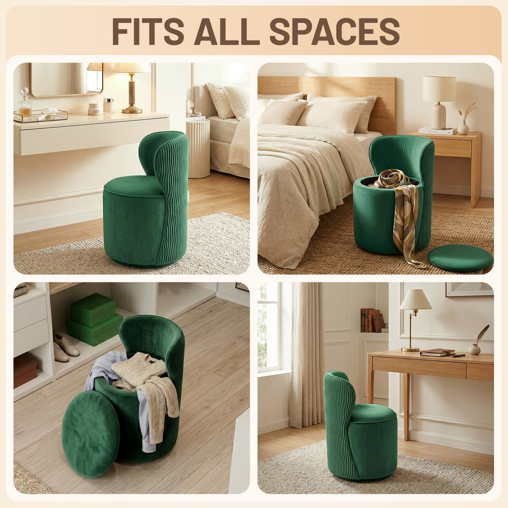 Easthome 360° Swivel Storage Vanity Stool, Hidden Storage Makeup Ottoman Chair for Bedroom, Study, Living Room, Dresser