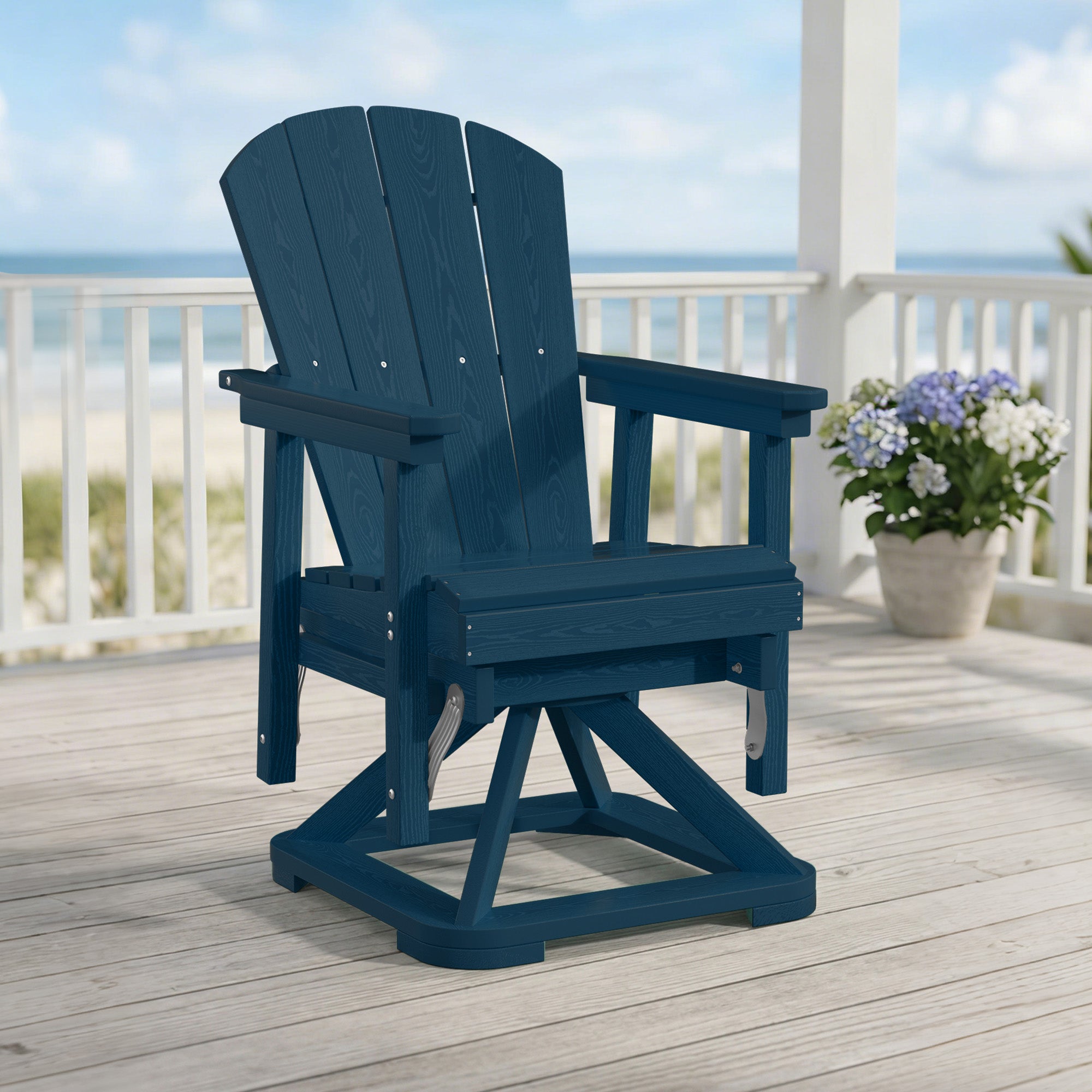 Easthome 360°Swivel Glider Adirondack Chair All-Weather HDPE Outdoor Rocking Chair with Ergonomic Backrest, Outdoor Swivel Rocker for Patio, Porch & Deck