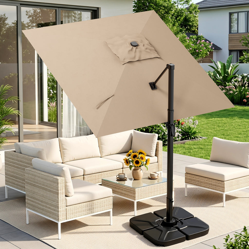 Easthome 10 × 10FT Square Cantilever Patio Umbrella, 360° Rotating Offset Umbrella with Crank, 8 ribs, Outdoor Hanging Roman Umbrella for Garden Deck Backyard